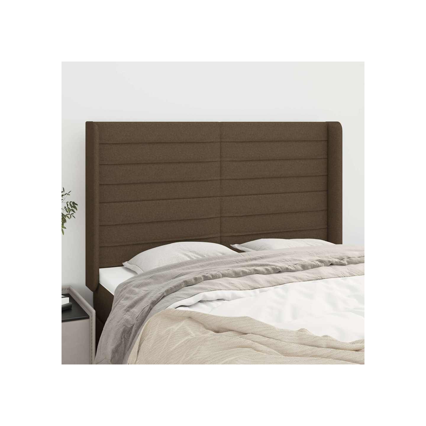 Tête de lit avec oreilles Marron foncé 147x16x118/128 cm Tissu