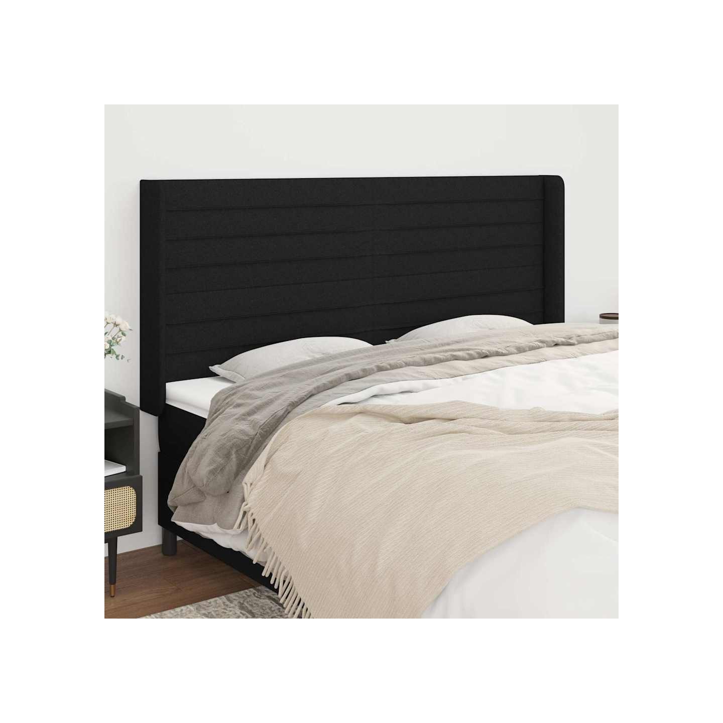 Tête de lit avec oreilles Noir 203x16x118/128 cm Tissu