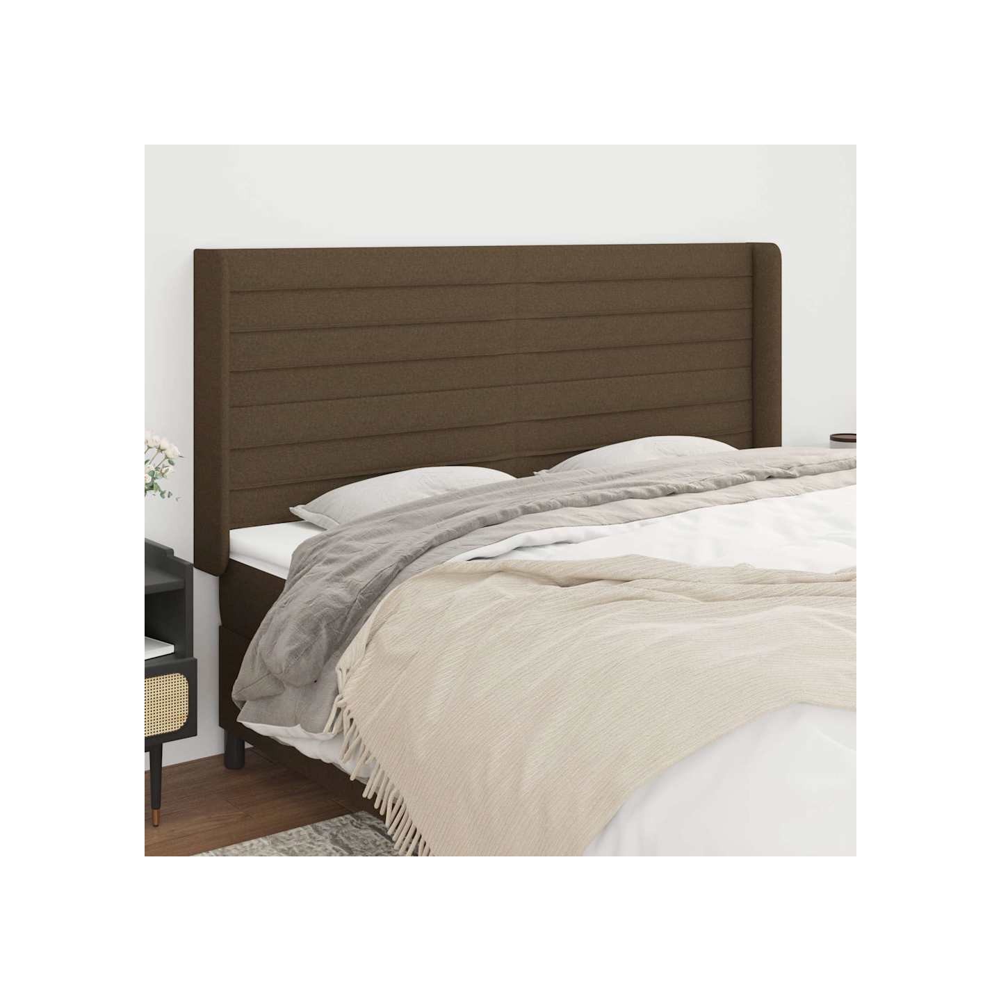 Tête de lit avec oreilles Marron foncé 183x16x118/128 cm Tissu