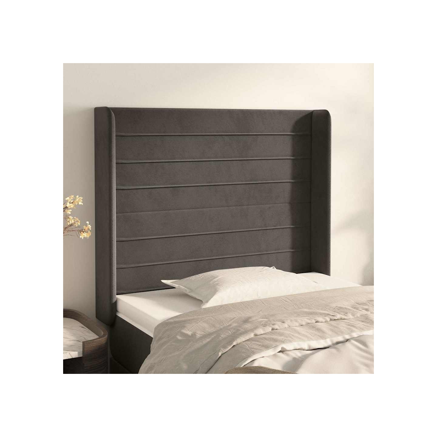Tête de lit avec oreilles Gris foncé 83x16x118/128 cm Velours