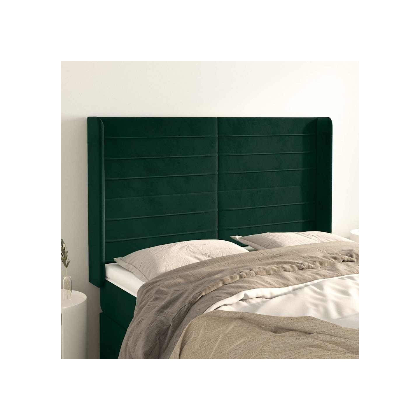 Tête de lit avec oreilles Vert foncé 147x16x118/128 cm Velours