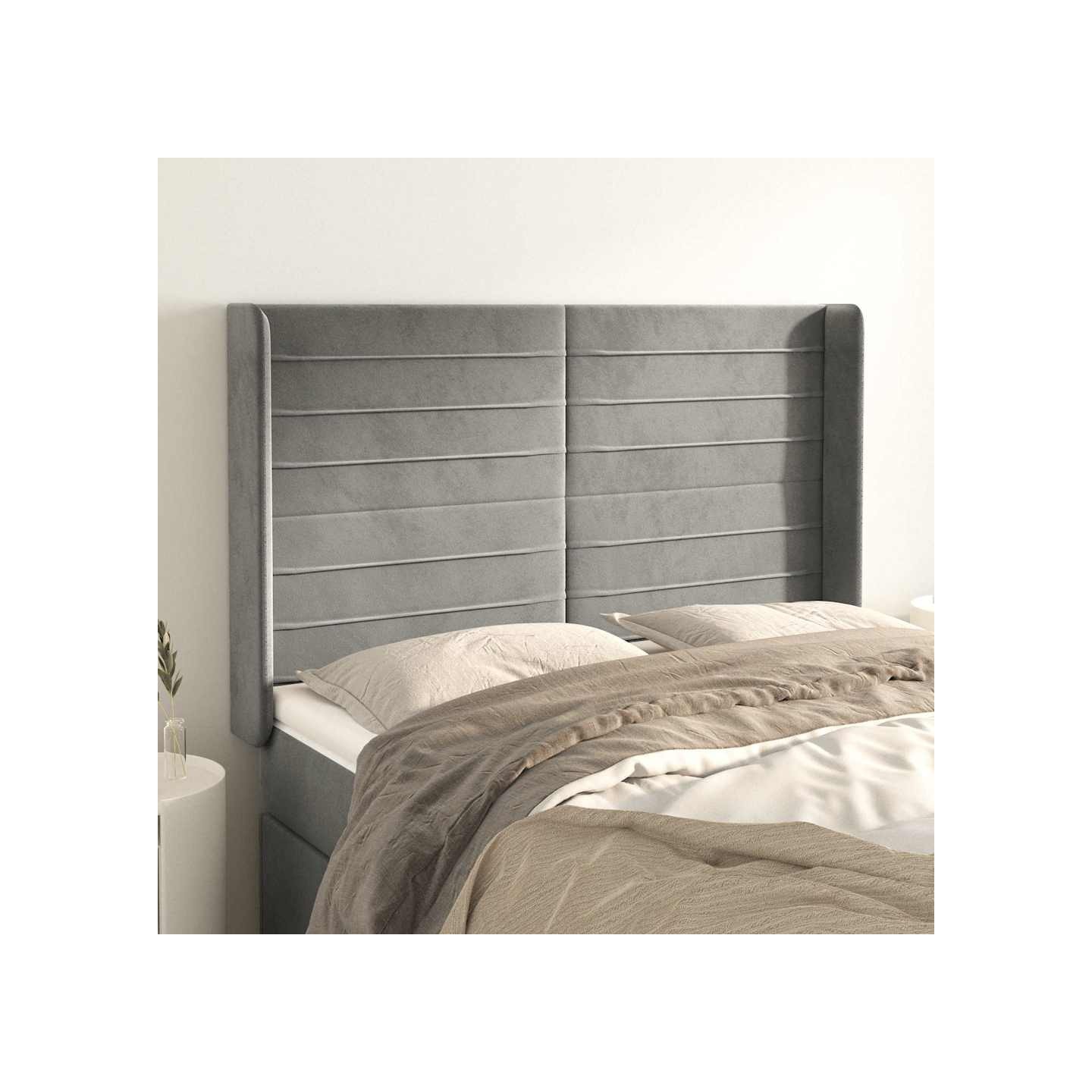 Tête de lit avec oreilles Gris clair 147x16x118/128 cm Velours