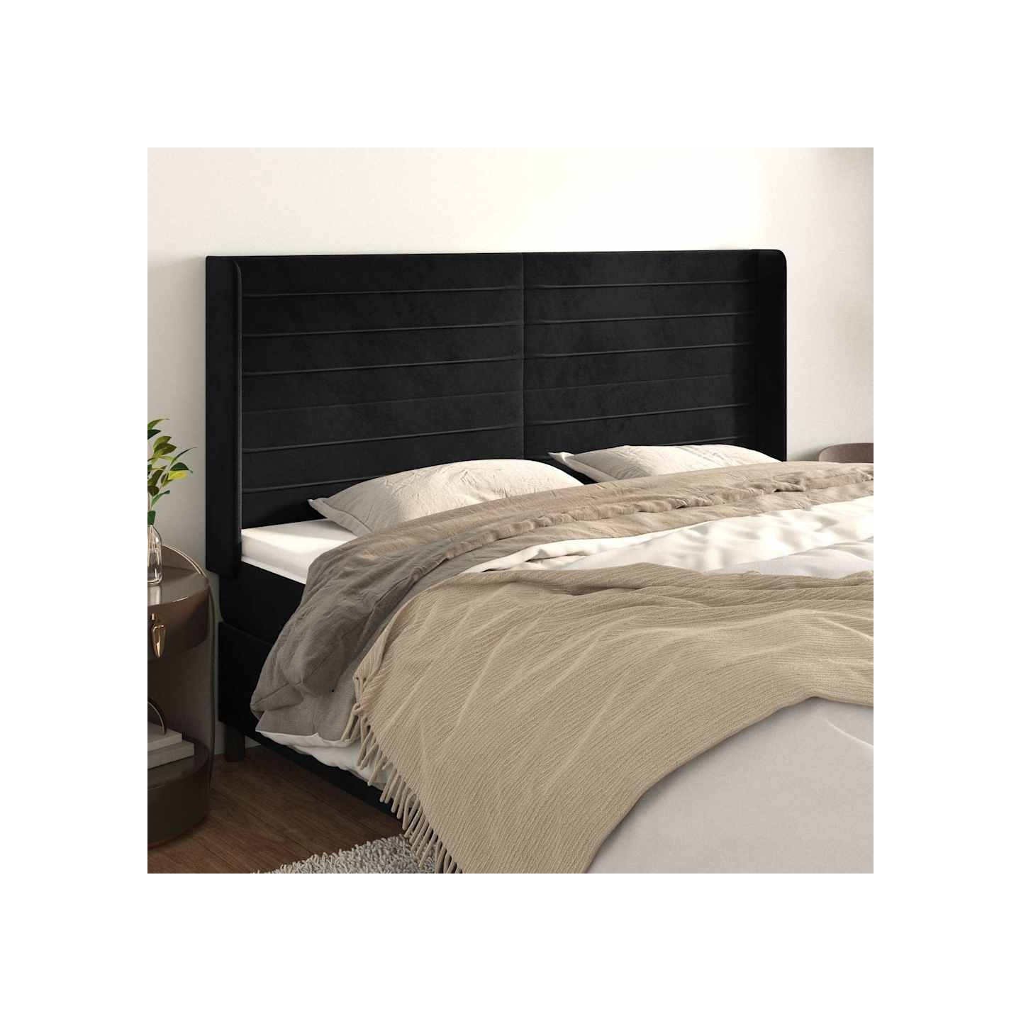 Tête de lit avec oreilles Noir 163x16x118/128 cm Velours
