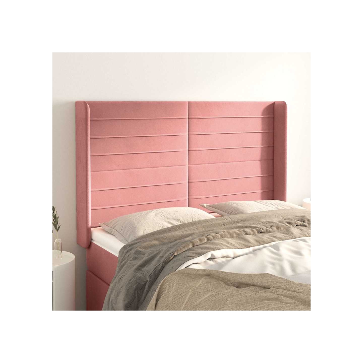 Tête de lit avec oreilles Rose 147x16x118/128 cm Velours