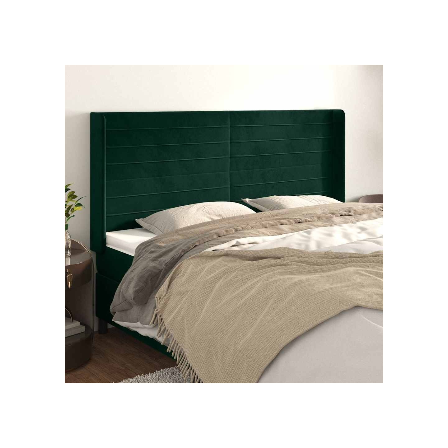 Tête de lit avec oreilles Vert foncé 163x16x118/128 cm Velours