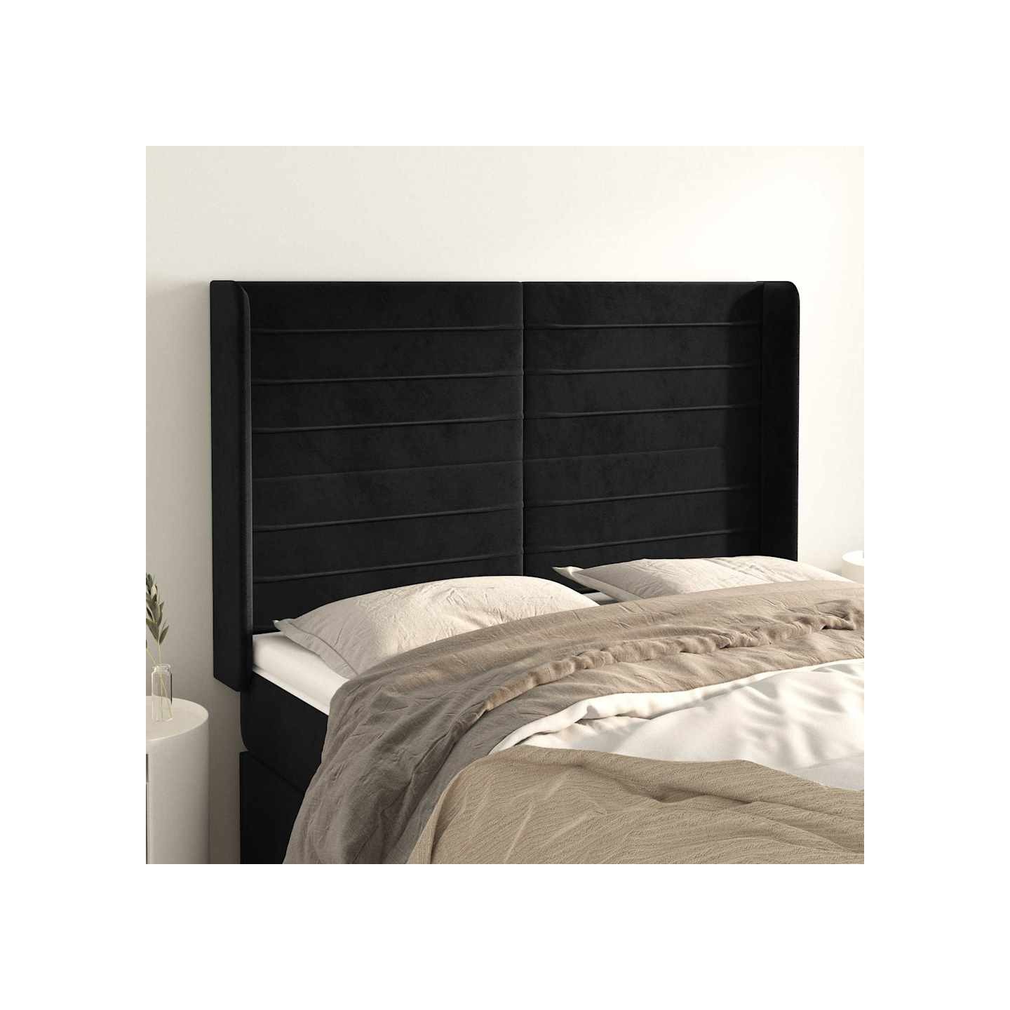 Tête de lit avec oreilles Noir 147x16x118/128 cm Velours