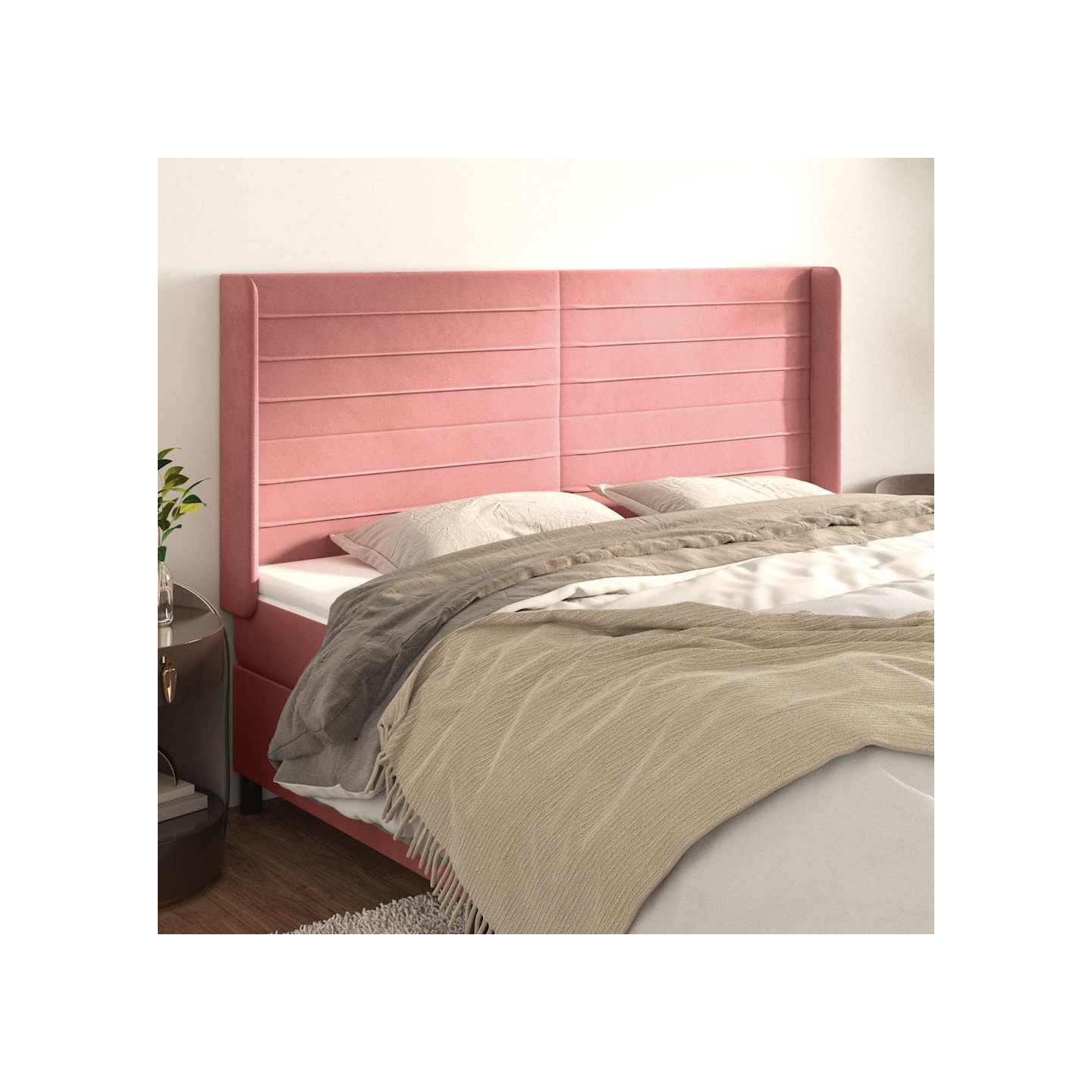 Tête de lit avec oreilles Rose 183x16x118/128 cm Velours