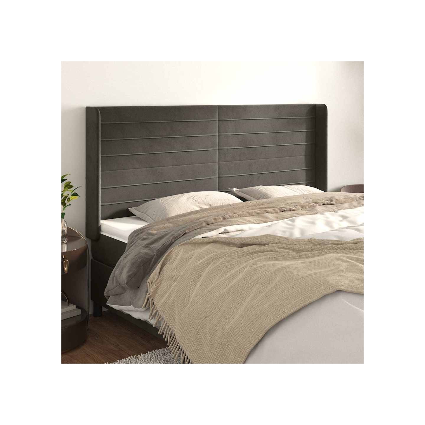 Tête de lit avec oreilles Gris foncé 183x16x118/128 cm Velours