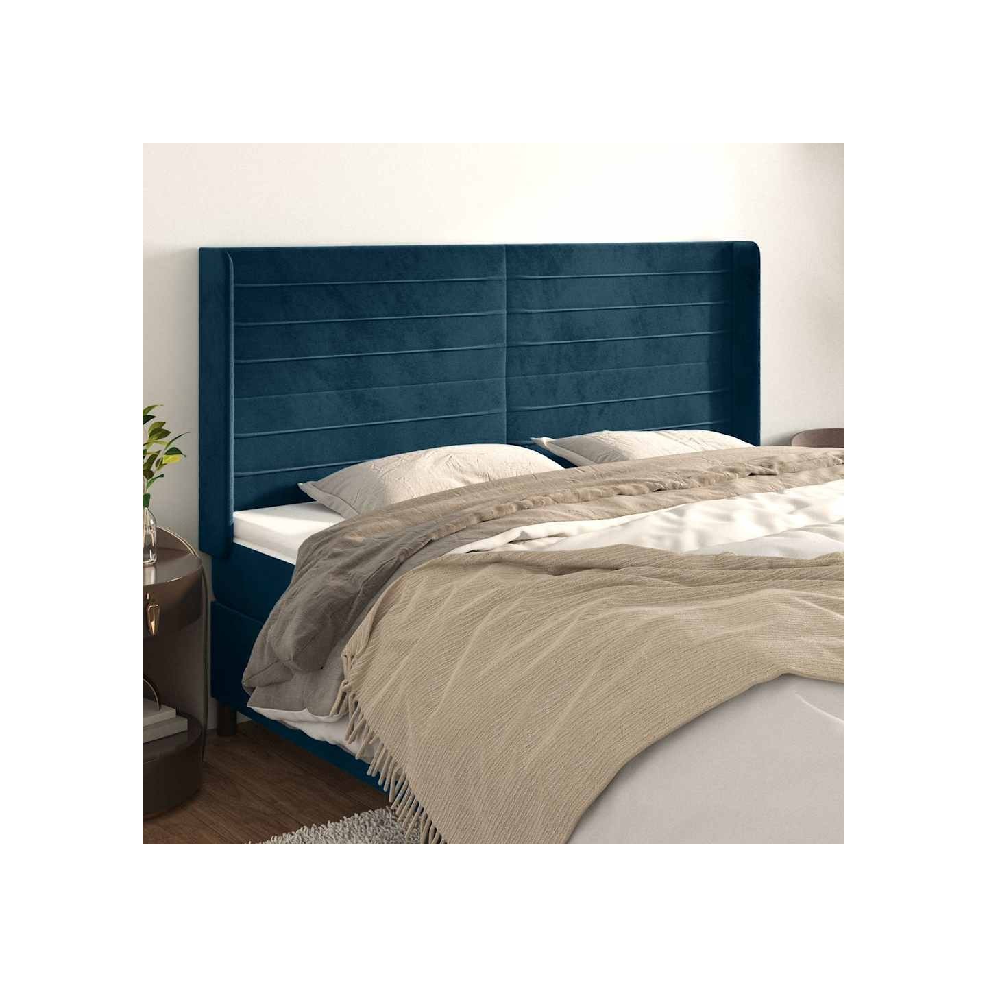 Tête de lit avec oreilles Bleu foncé 183x16x118/128 cm Velours