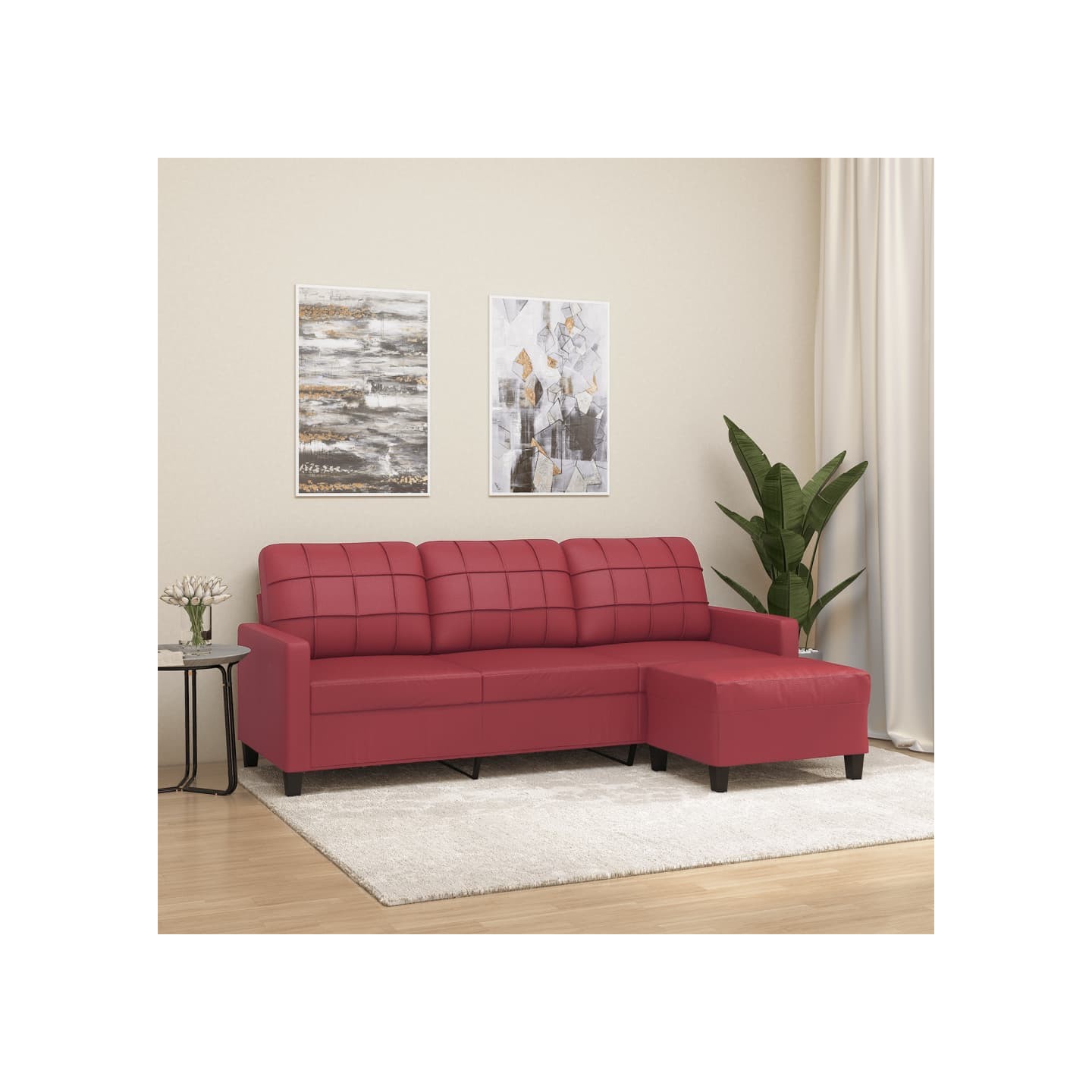 Canapé à 3 places repose-pieds Rouge bordeaux 180 cm Similicuir