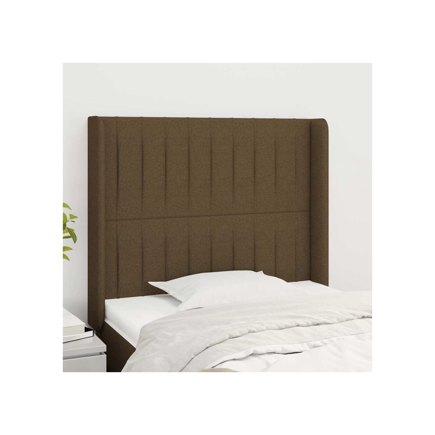 Tête de lit avec oreilles Marron foncé 93x16x118/128 cm Tissu