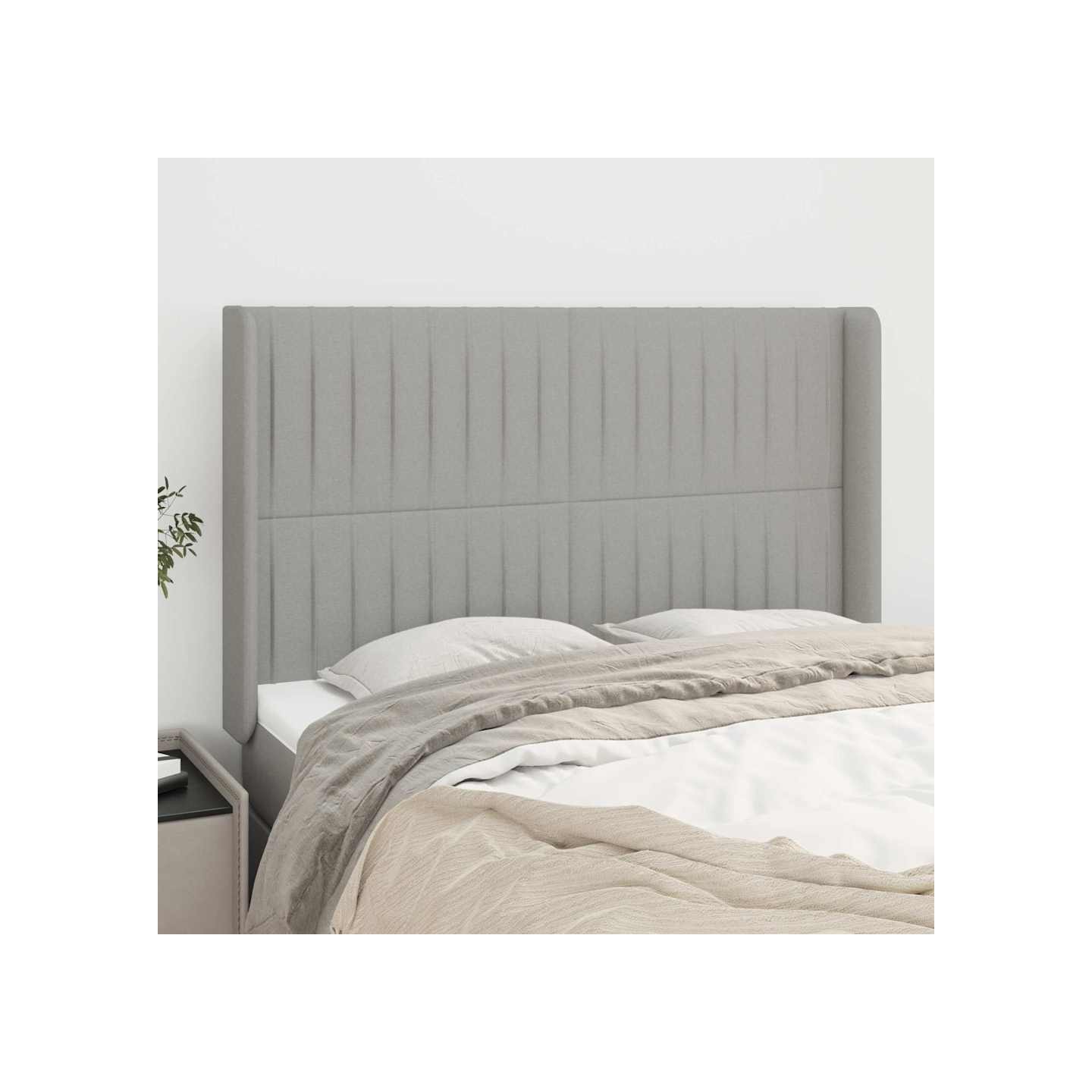 Tête de lit avec oreilles Gris clair 147x16x118/128 cm Tissu