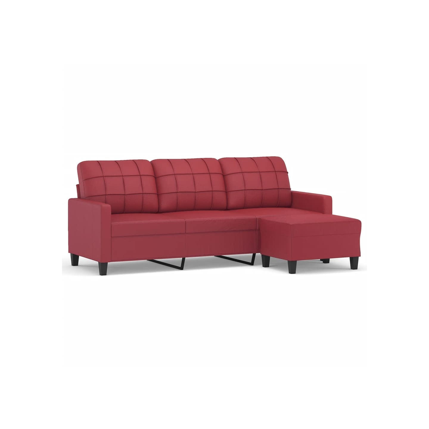 Canapé à 3 places repose-pieds Rouge bordeaux 180 cm Similicuir