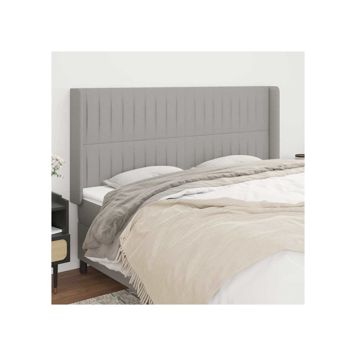 Tête de lit avec oreilles Gris clair 203x16x118/128 cm Tissu