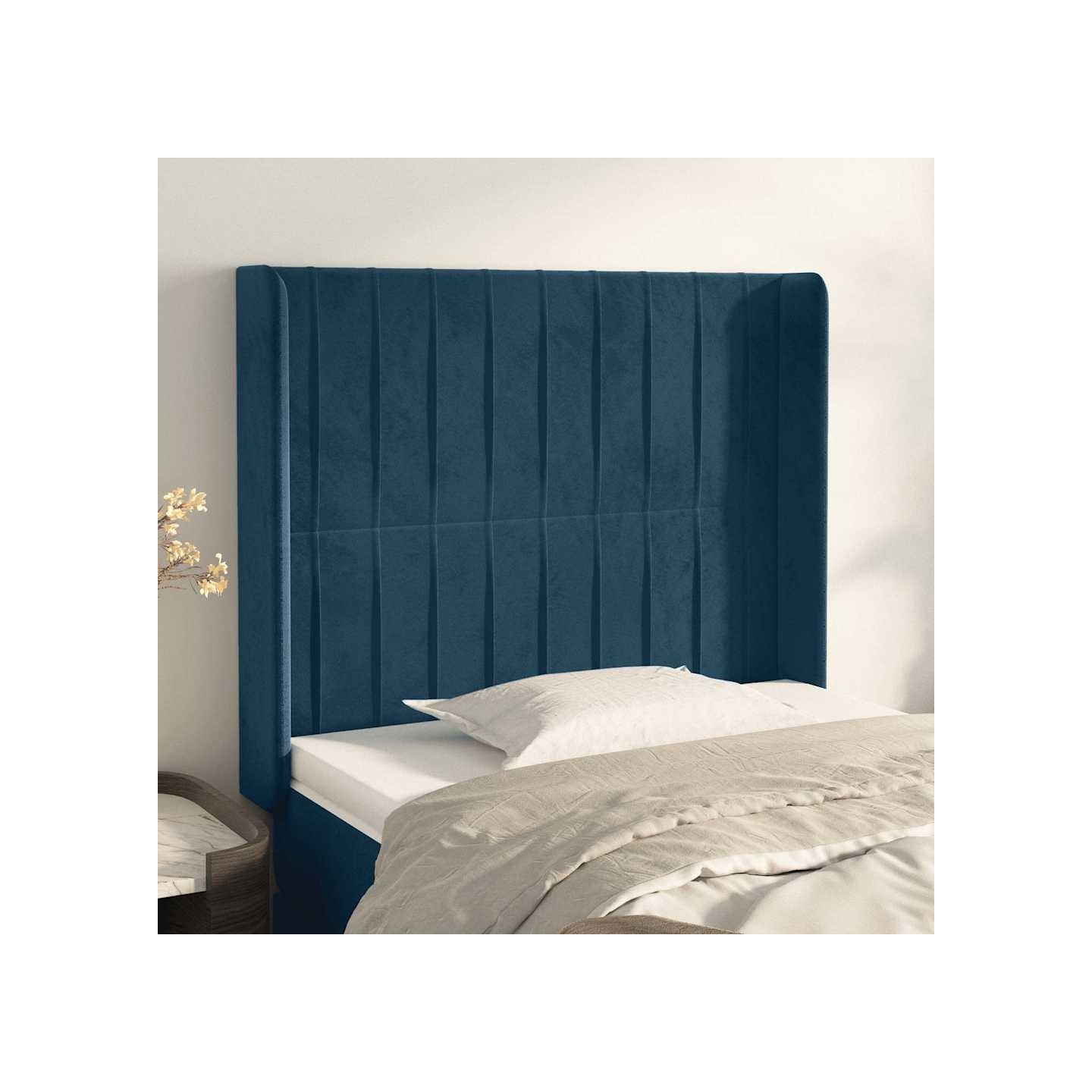 Tête de lit avec oreilles Bleu foncé 103x16x118/128 cm Velours