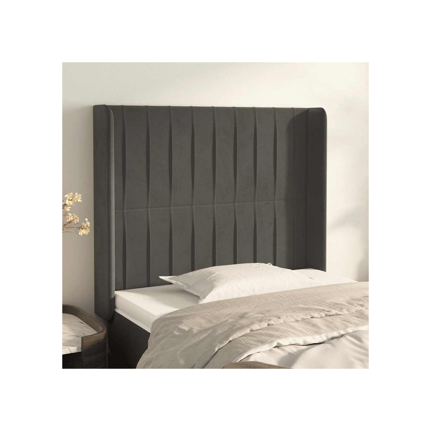 Tête de lit avec oreilles Gris foncé 83x16x118/128 cm Velours
