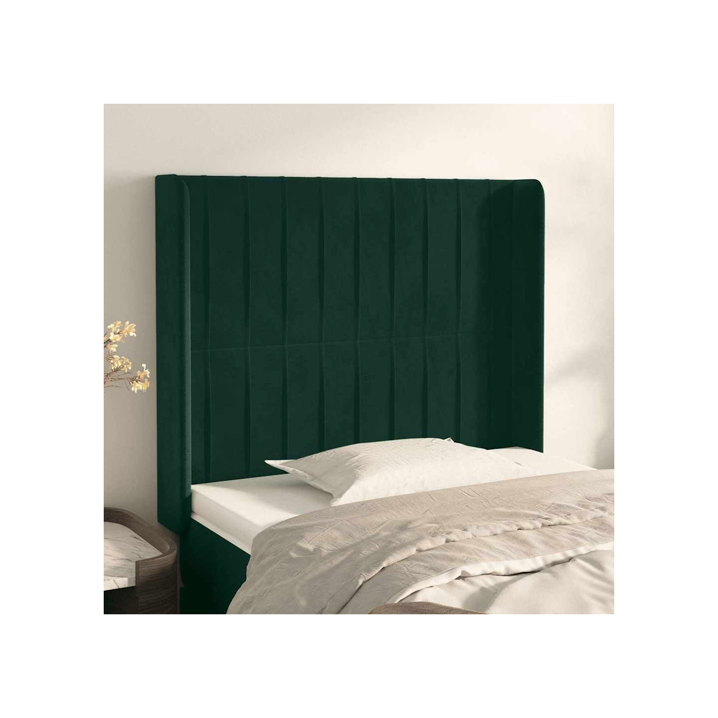 Tête de lit avec oreilles Vert foncé 93x16x118/128 cm Velours