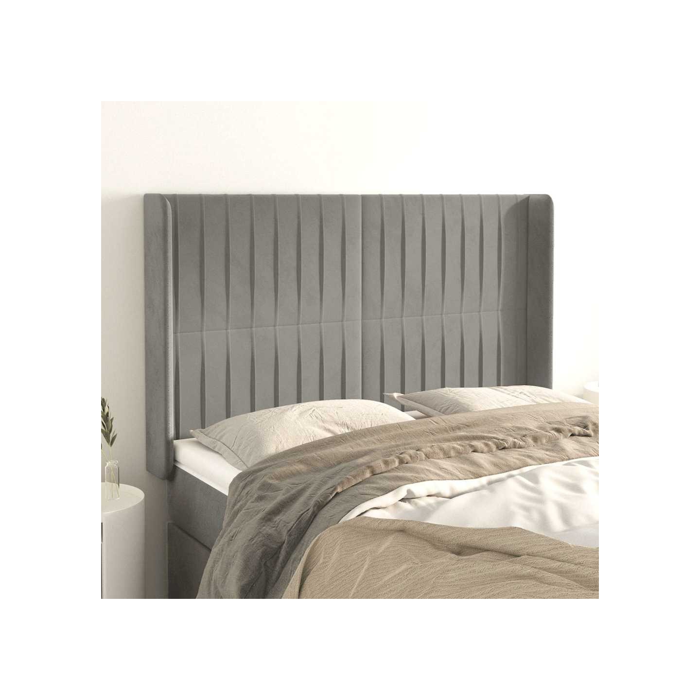 Tête de lit avec oreilles Gris clair 147x16x118/128 cm Velours