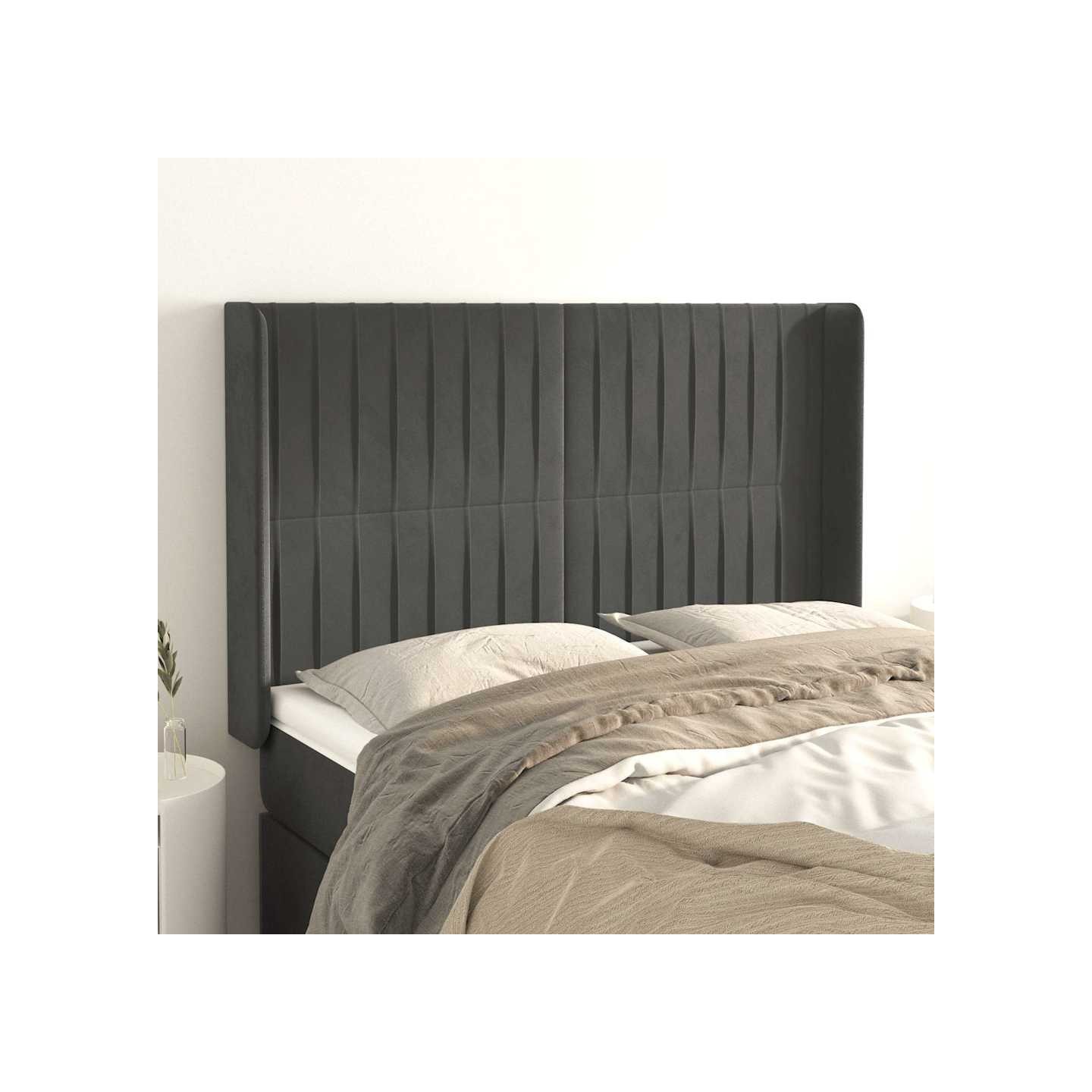 Tête de lit avec oreilles Gris foncé 147x16x118/128 cm Velours