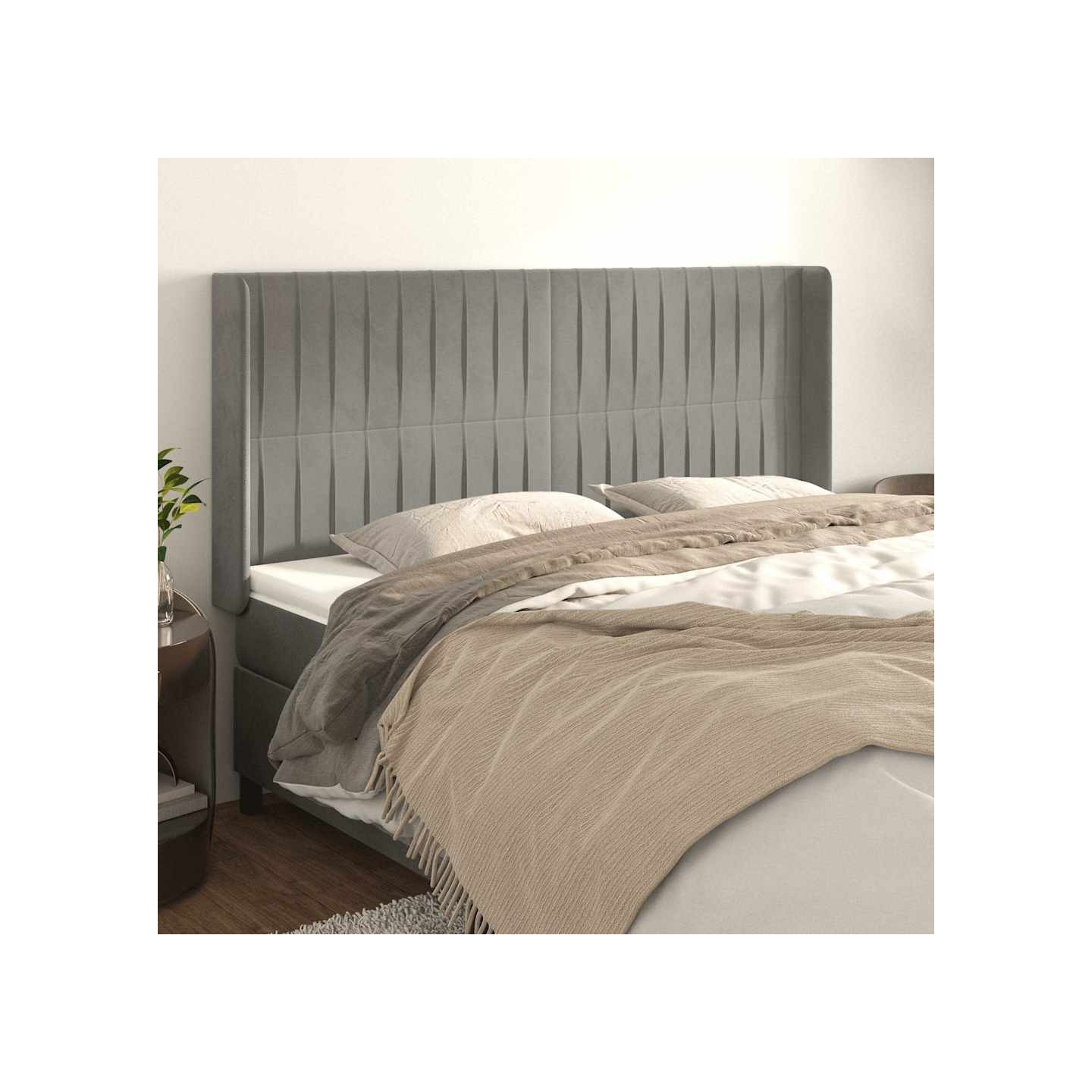 Tête de lit avec oreilles Gris clair 183x16x118/128 cm Velours