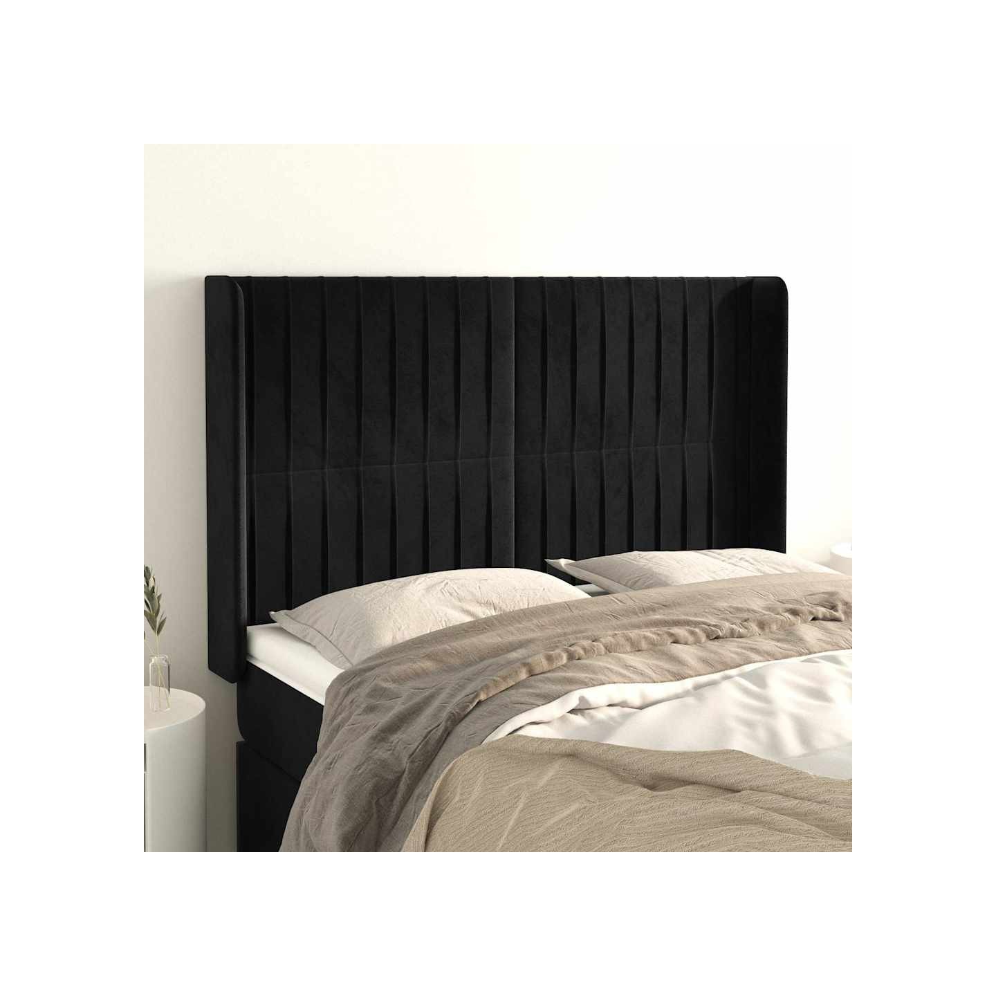 Tête de lit avec oreilles Noir 147x16x118/128 cm Velours