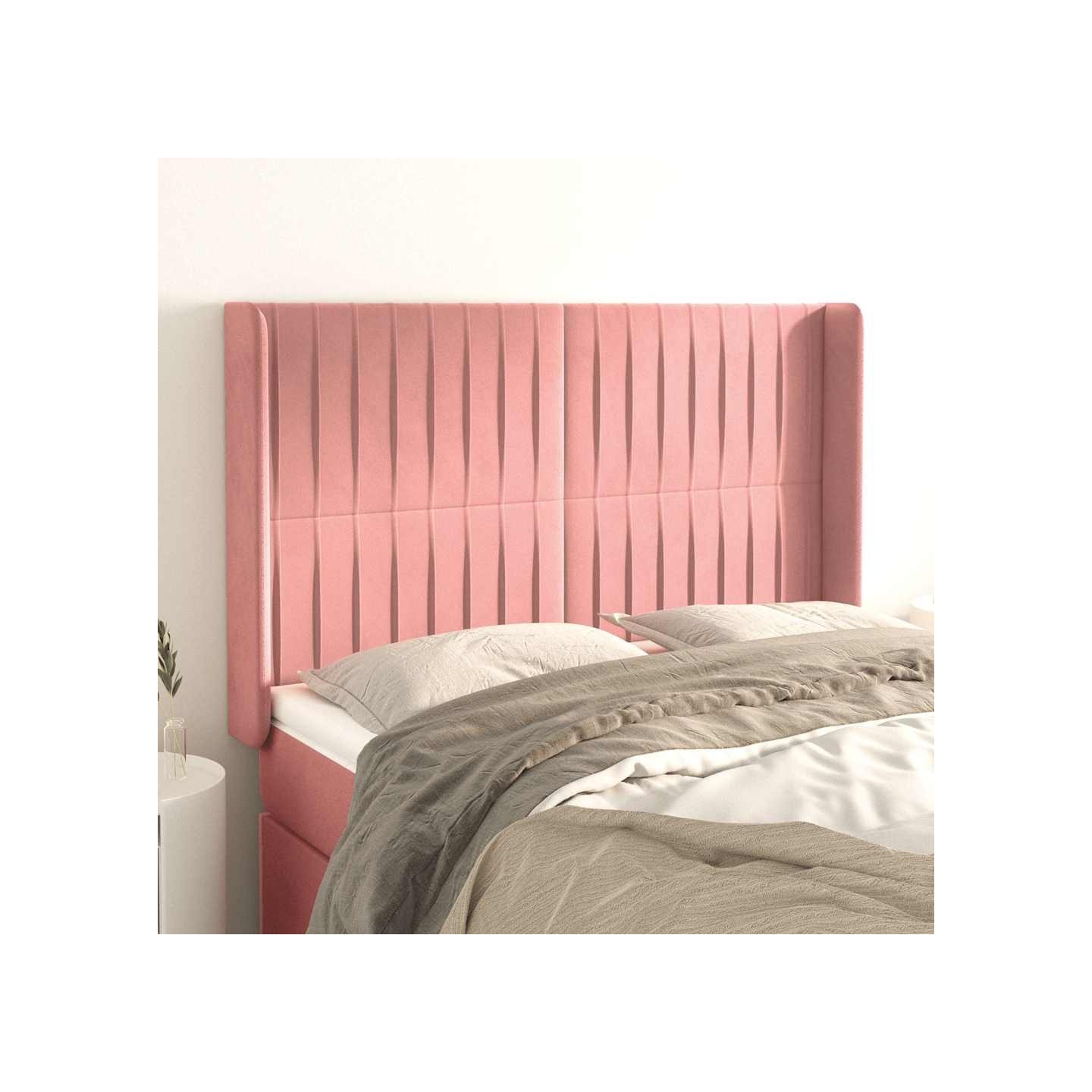 Tête de lit avec oreilles Rose 147x16x118/128 cm Velours