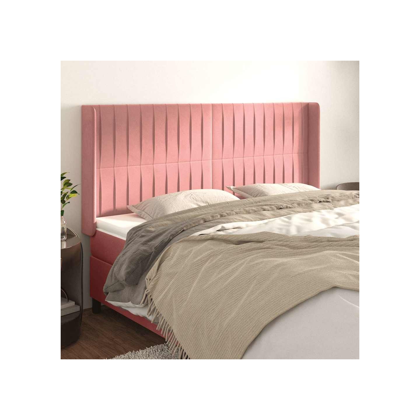 Tête de lit avec oreilles Rose 183x16x118/128 cm Velours