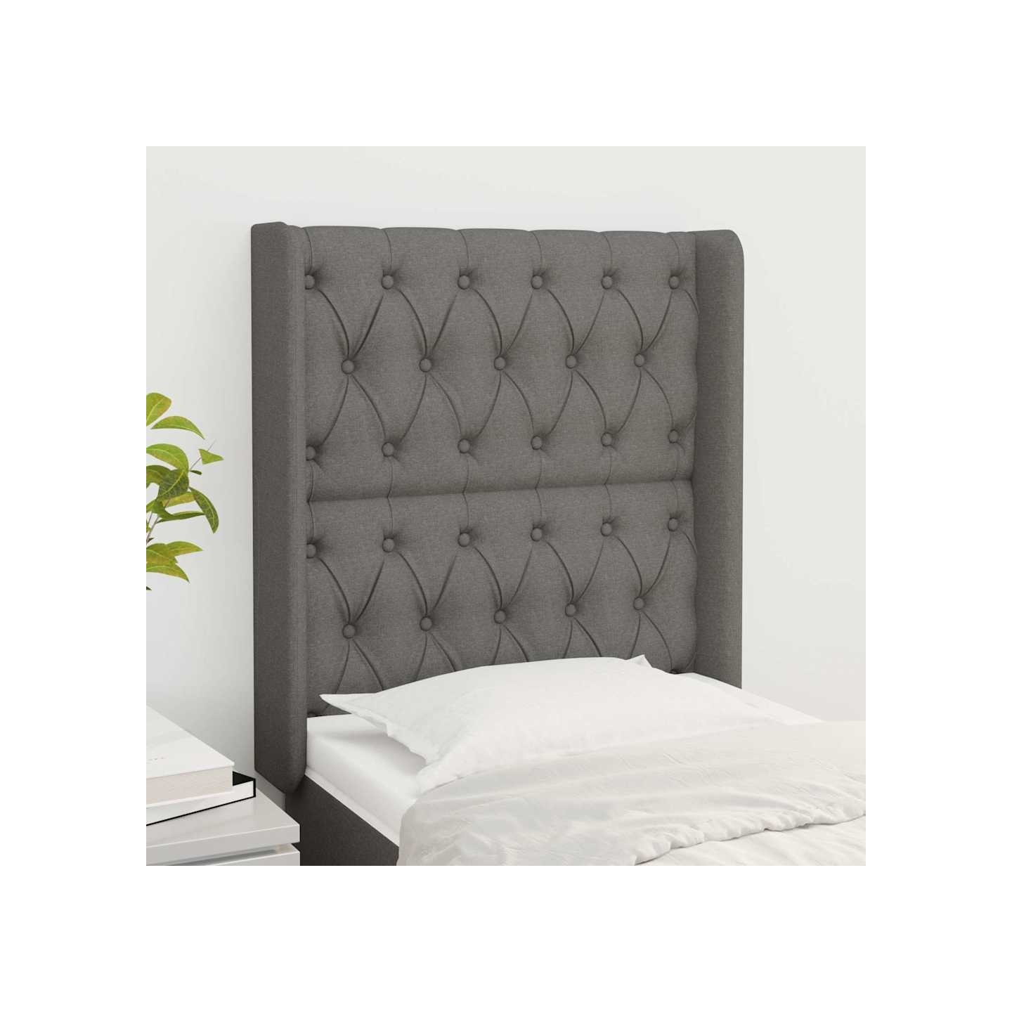 Tête de lit avec oreilles Gris foncé 83x16x118/128 cm Tissu