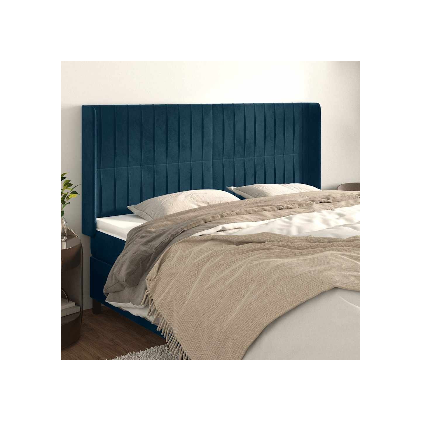 Tête de lit avec oreilles Bleu foncé 203x16x118/128 cm Velours