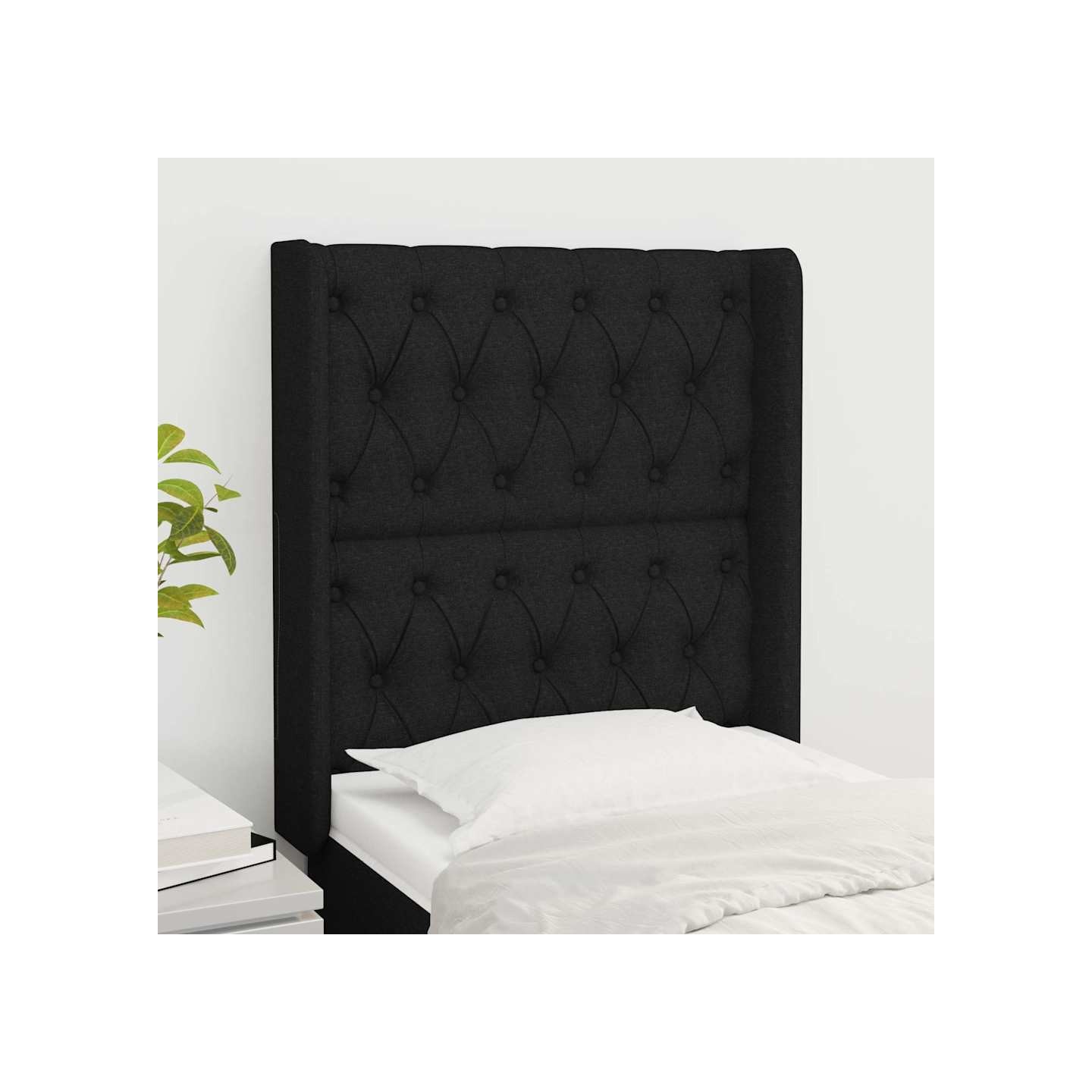 Tête de lit avec oreilles Noir 83x16x118/128 cm Tissu