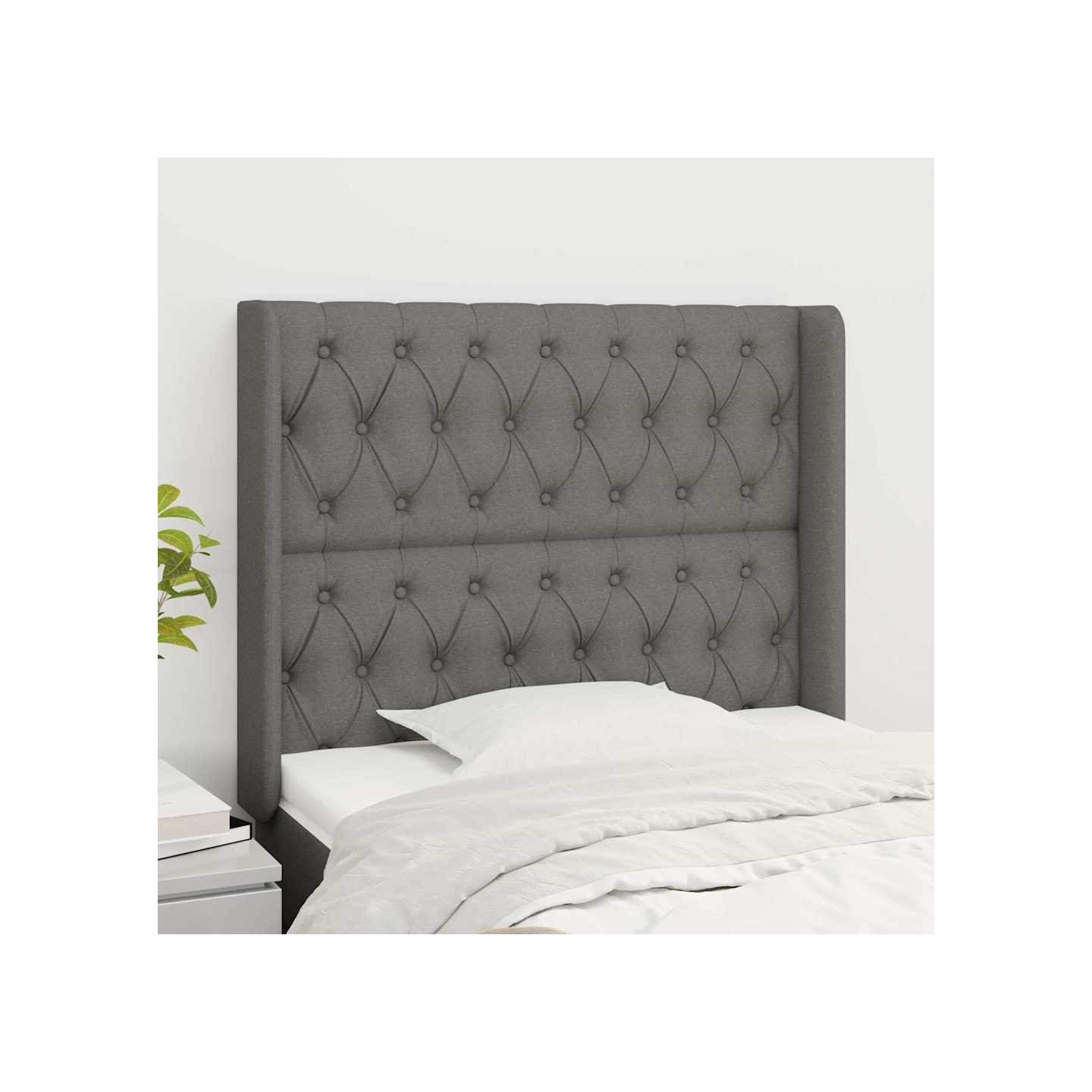 Tête de lit avec oreilles Gris foncé 93x16x118/128 cm Tissu