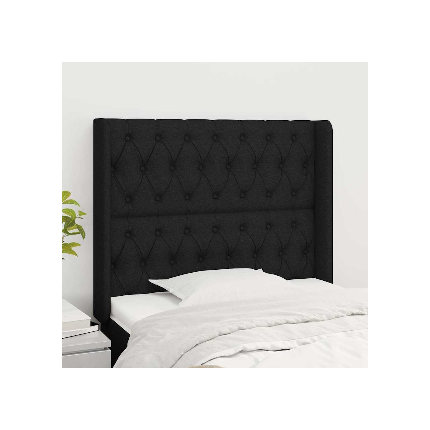 Tête de lit avec oreilles Noir 93x16x118/128 cm Tissu
