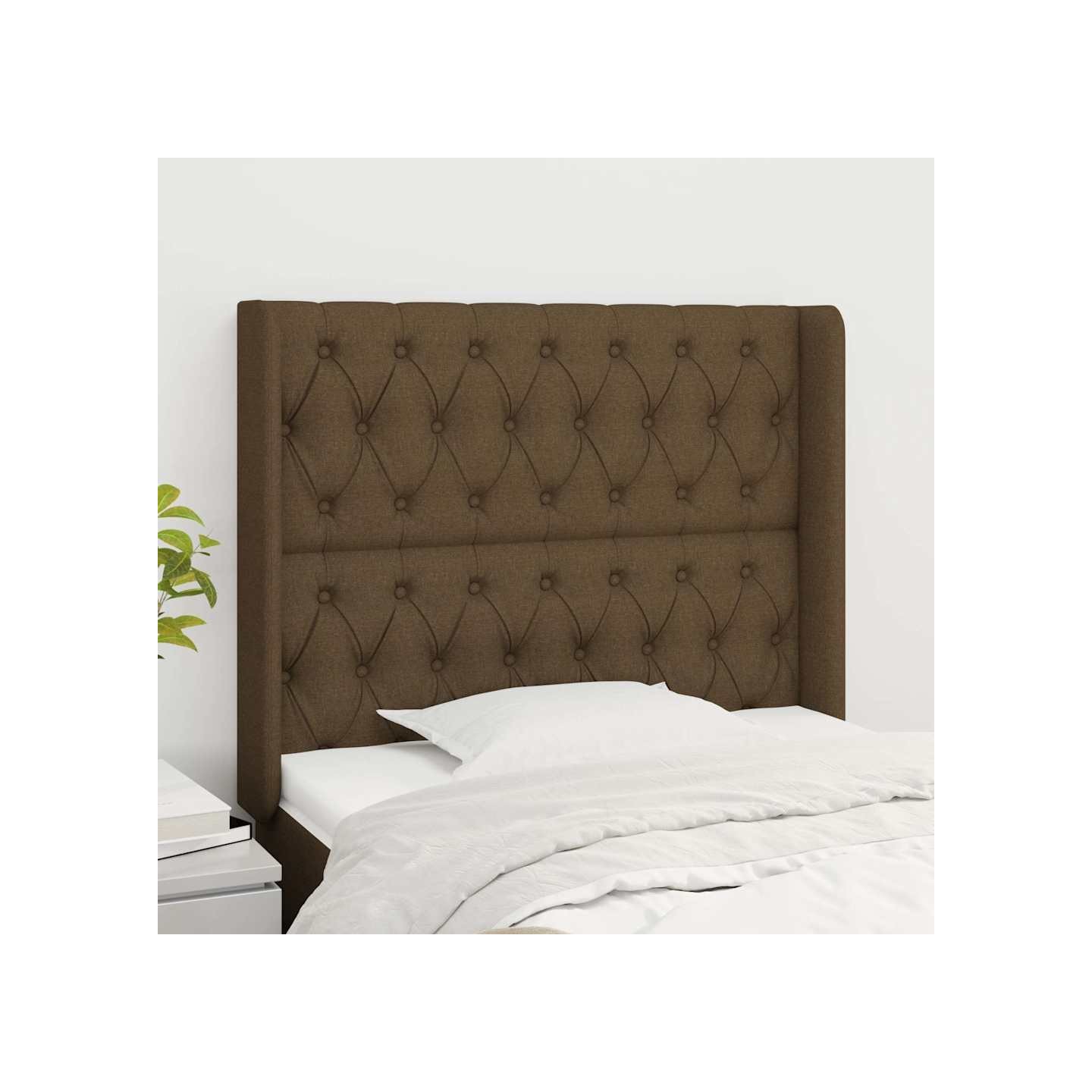 Tête de lit avec oreilles Marron foncé 93x16x118/128 cm Tissu