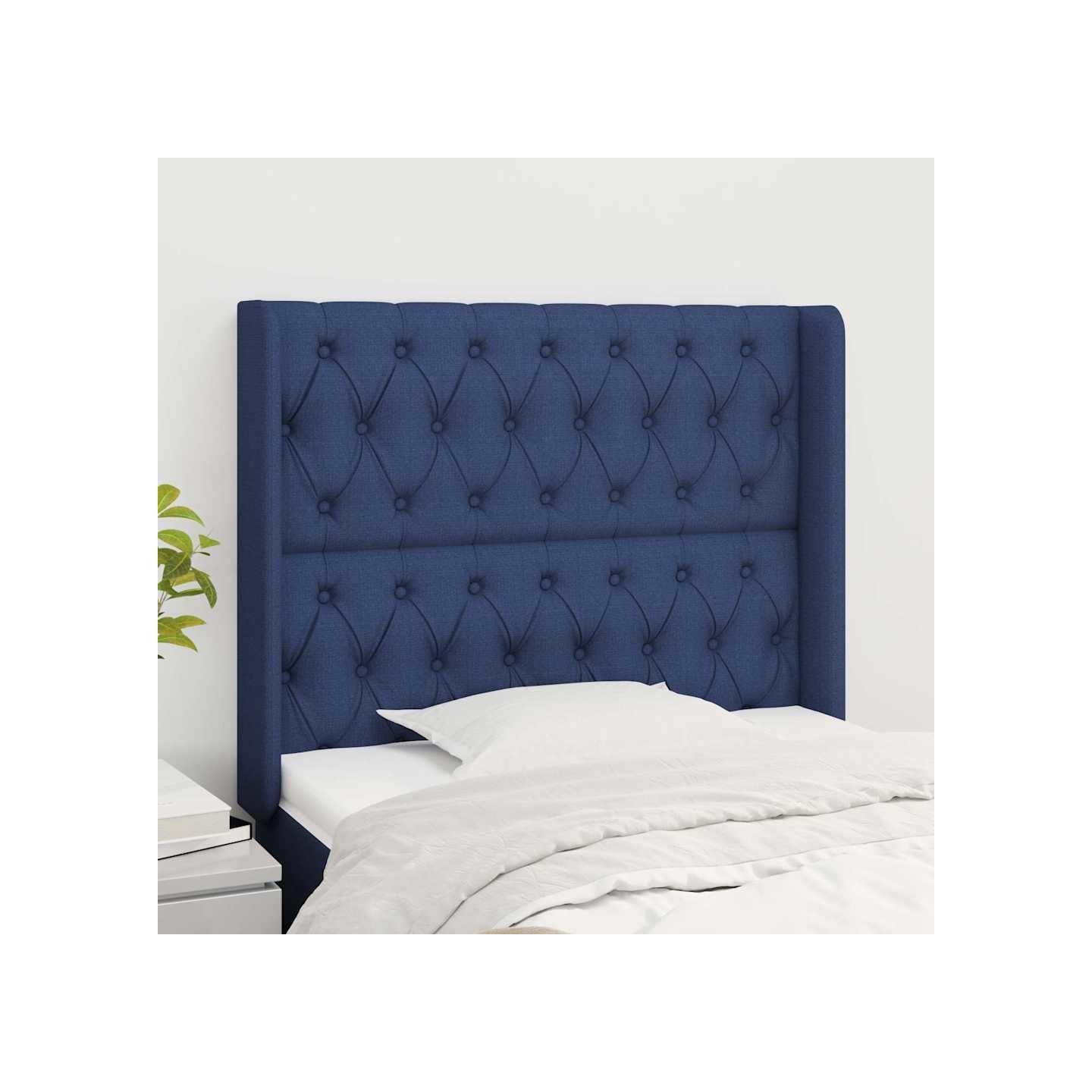 Tête de lit avec oreilles Bleu 93x16x118/128 cm Tissu