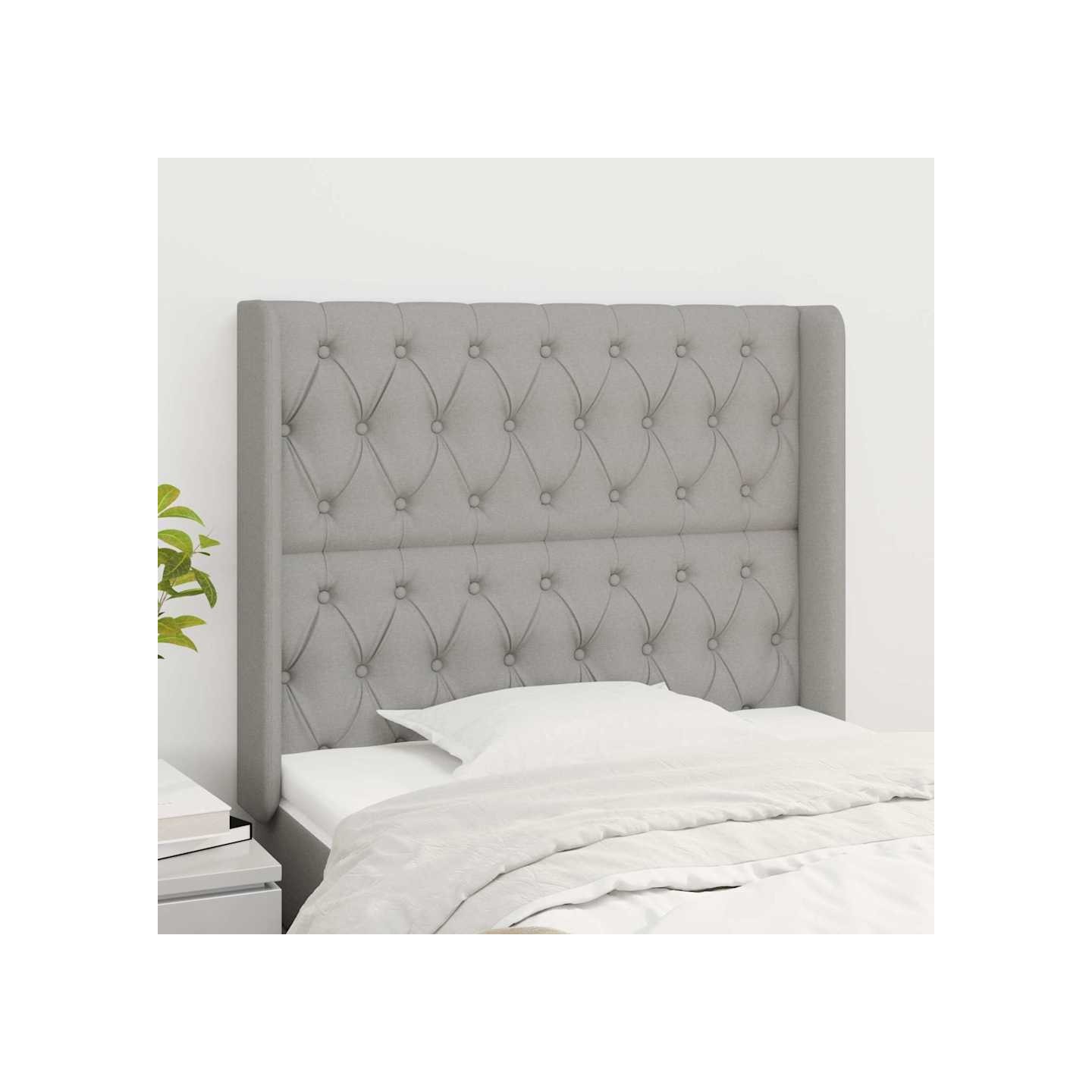 Tête de lit avec oreilles Gris clair 103x16x118/128 cm Tissu