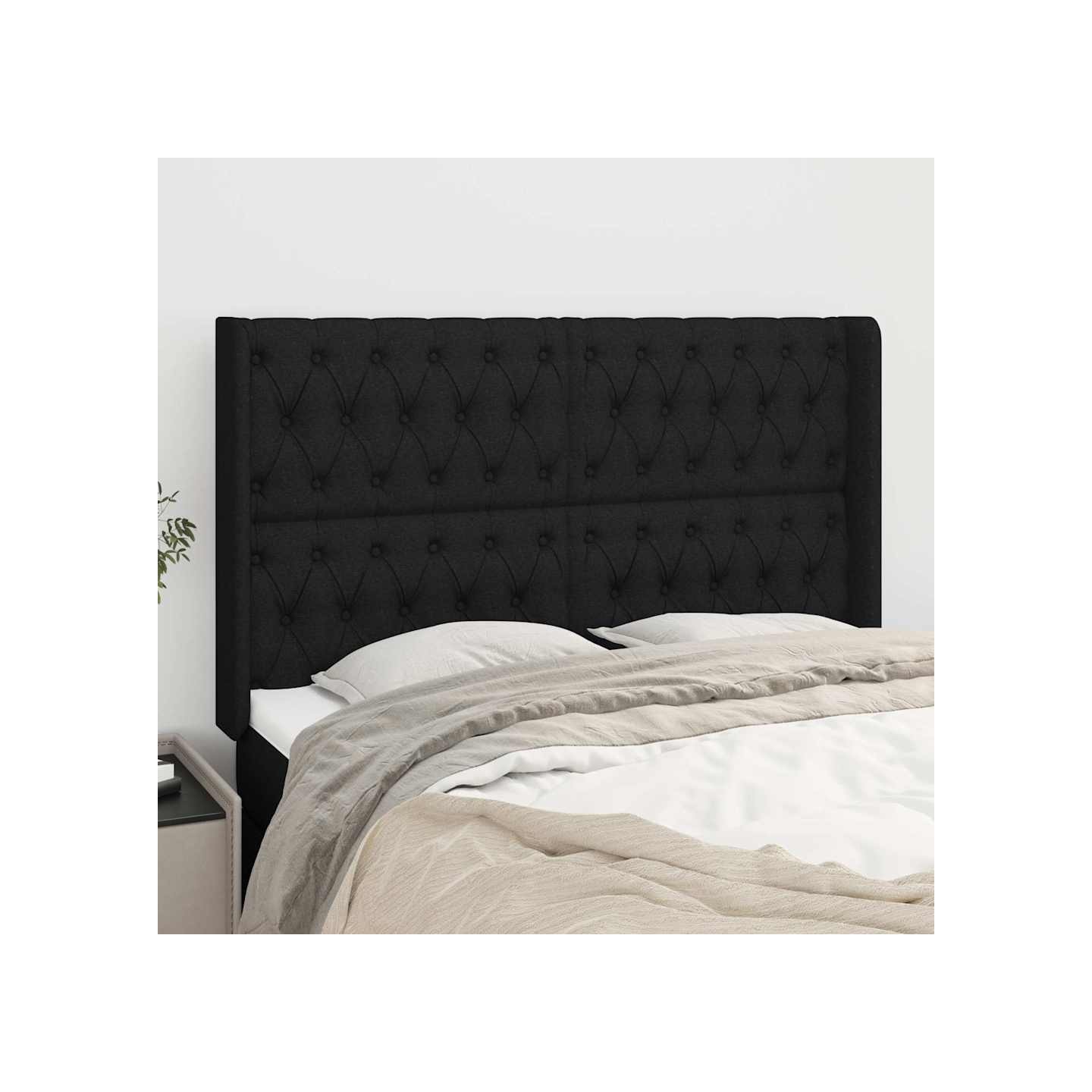 Tête de lit avec oreilles Noir 147x16x118/128 cm Tissu