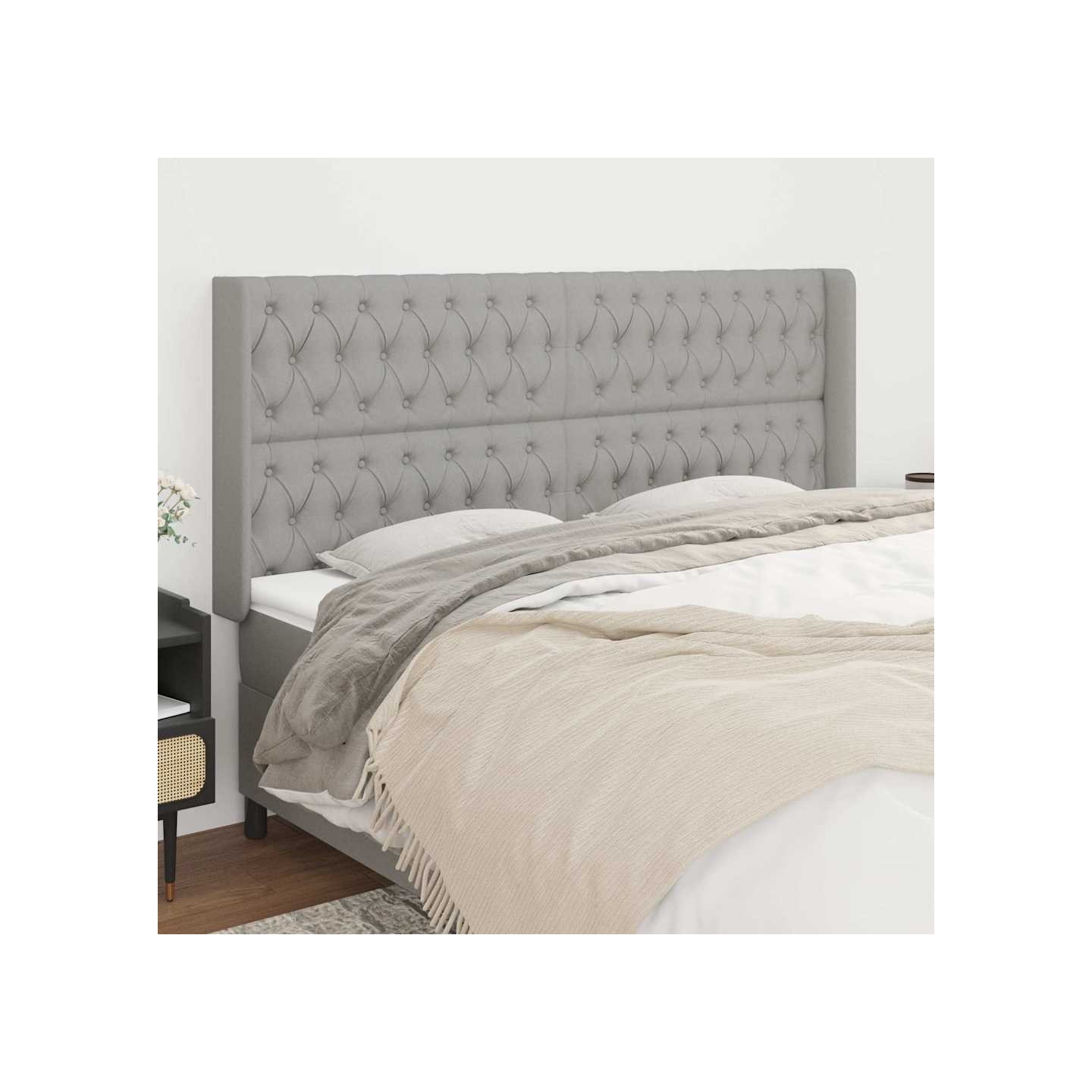 Tête de lit avec oreilles Gris clair 183x16x118/128 cm Tissu