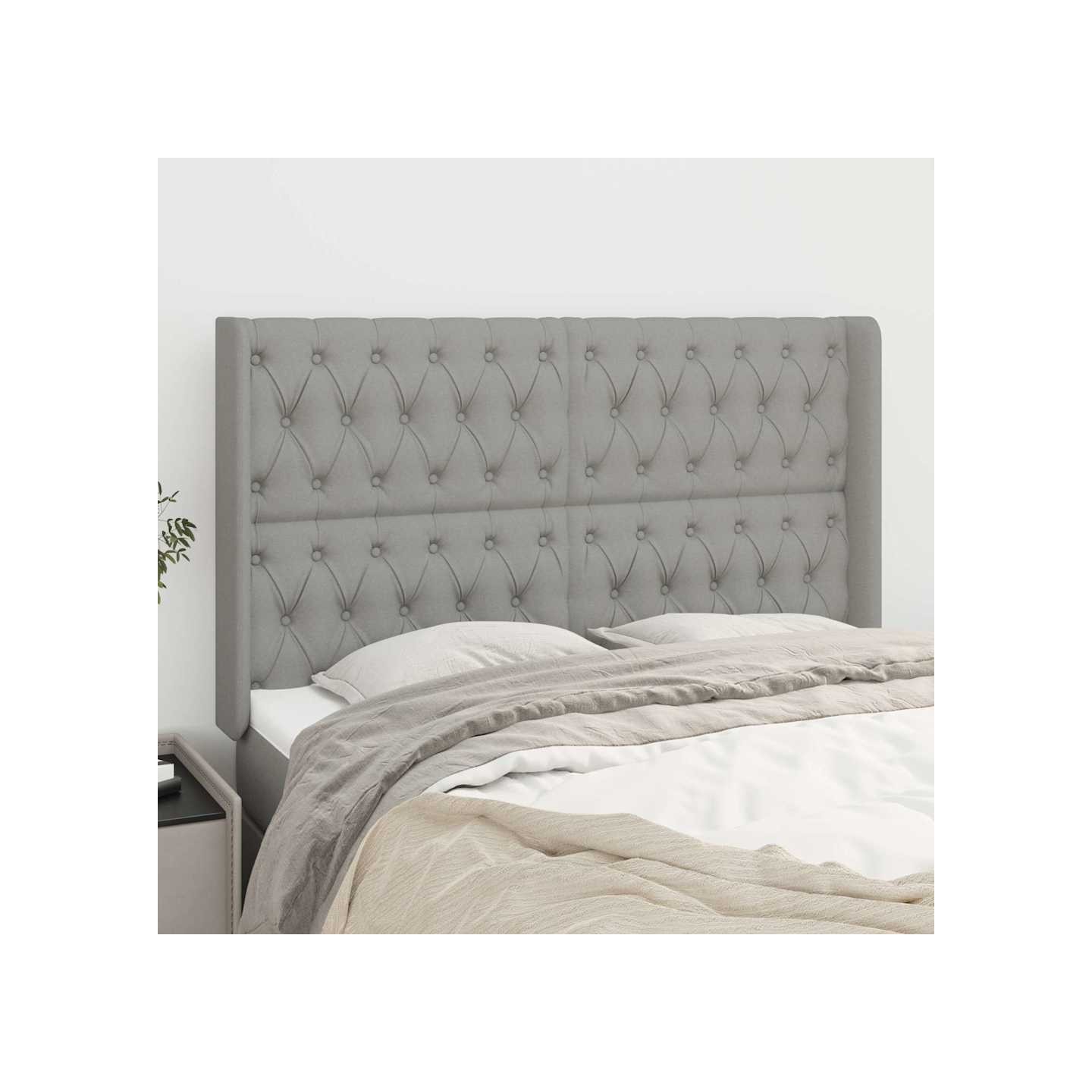 Tête de lit avec oreilles Gris clair 163x16x118/128 cm Tissu