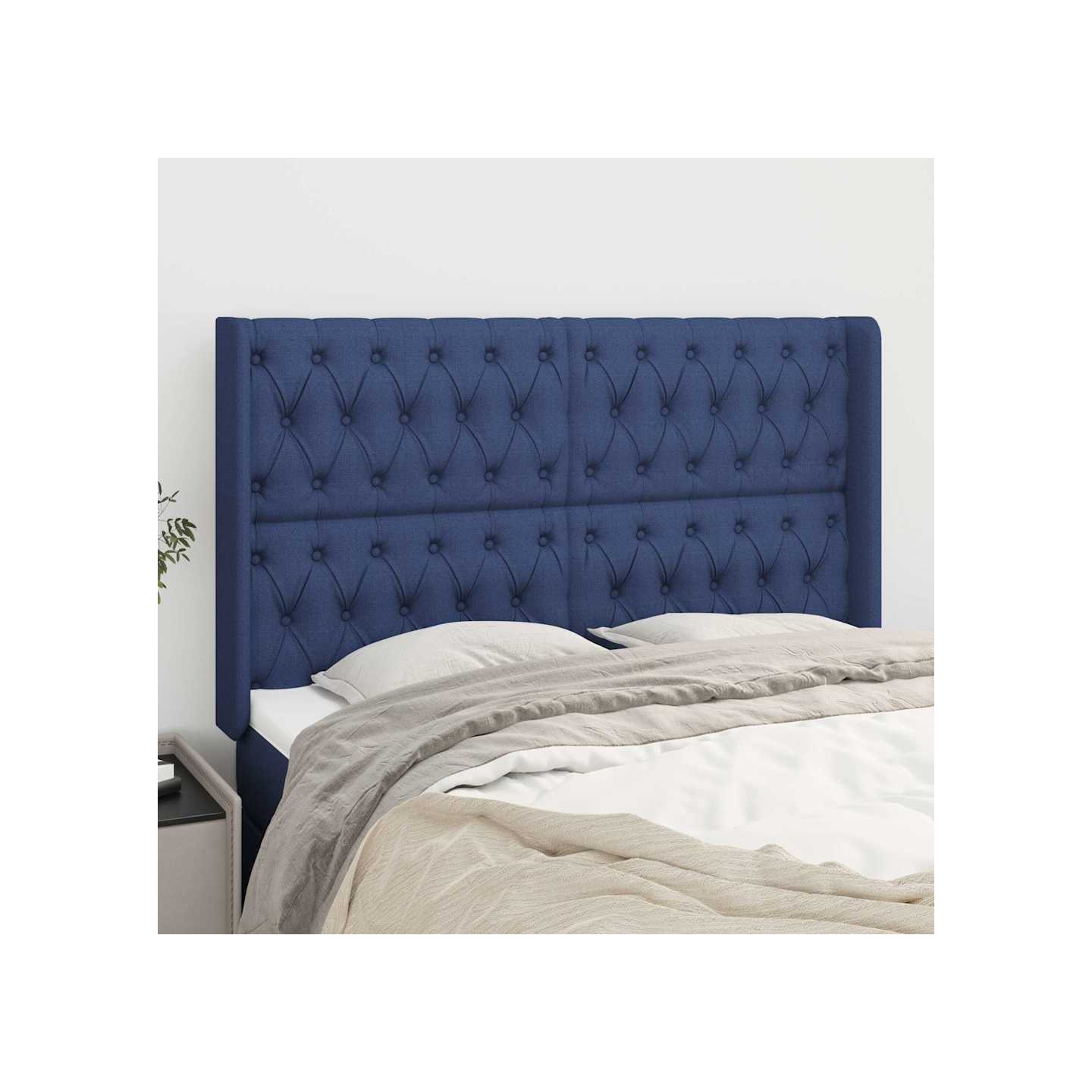 Tête de lit avec oreilles Bleu 163x16x118/128 cm Tissu