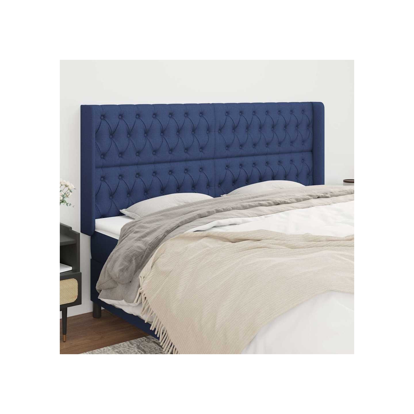 Tête de lit avec oreilles Bleu 203x16x118/128 cm Tissu