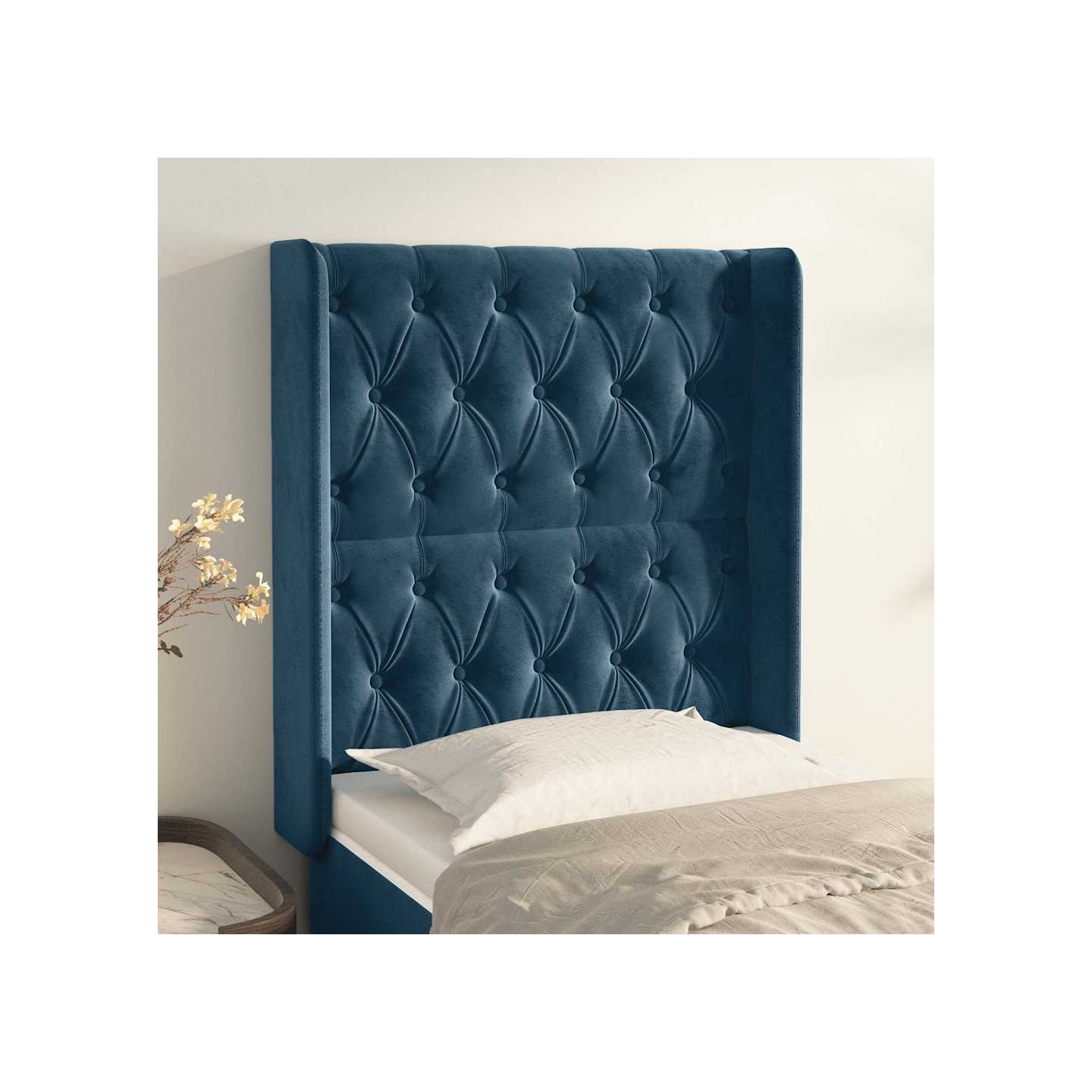 Tête de lit avec oreilles Bleu foncé 83x16x118/128 cm Velours
