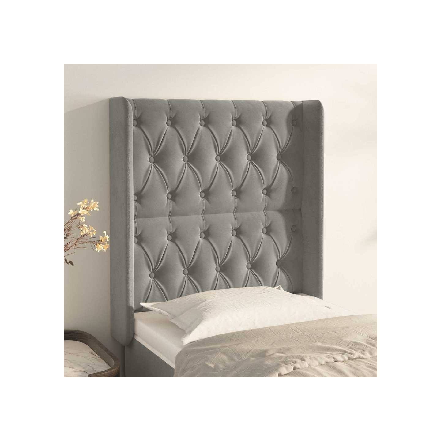 Tête de lit avec oreilles Gris clair 83x16x118/128 cm Velours