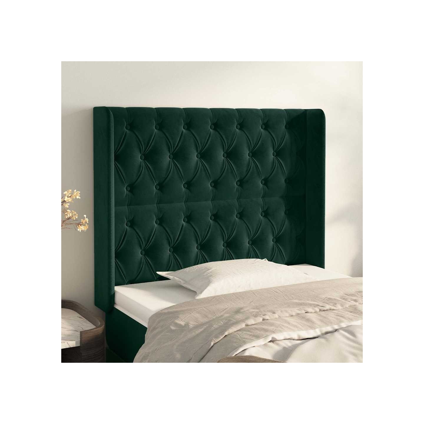 Tête de lit avec oreilles Vert foncé 93x16x118/128 cm Velours