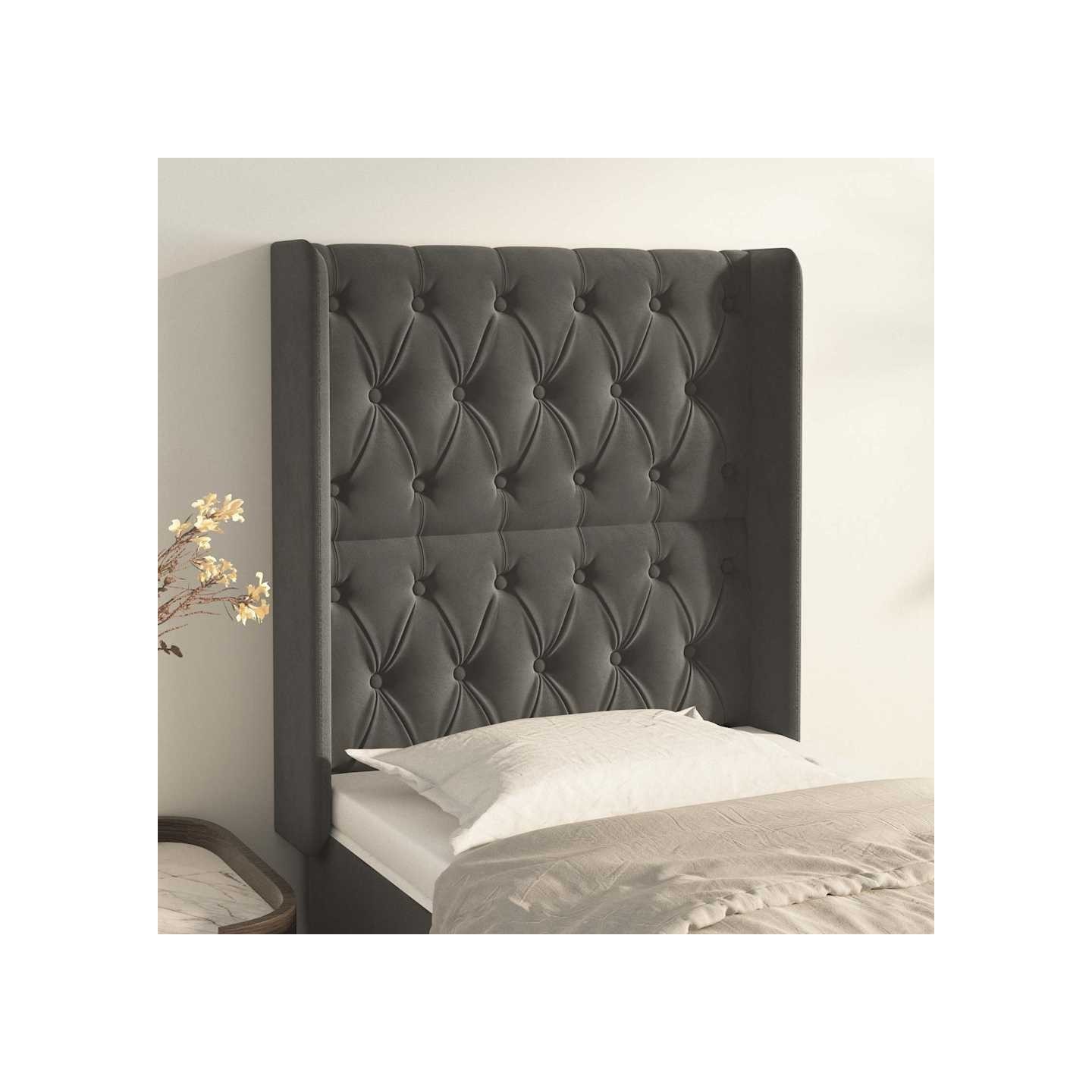 Tête de lit avec oreilles Gris foncé 83x16x118/128 cm Velours