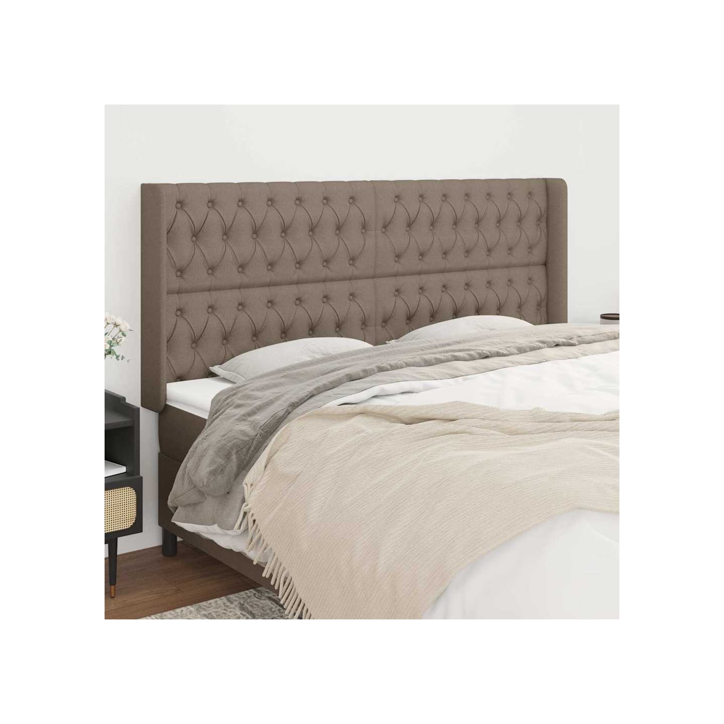 Tête de lit avec oreilles Taupe 203x16x118/128 cm Tissu