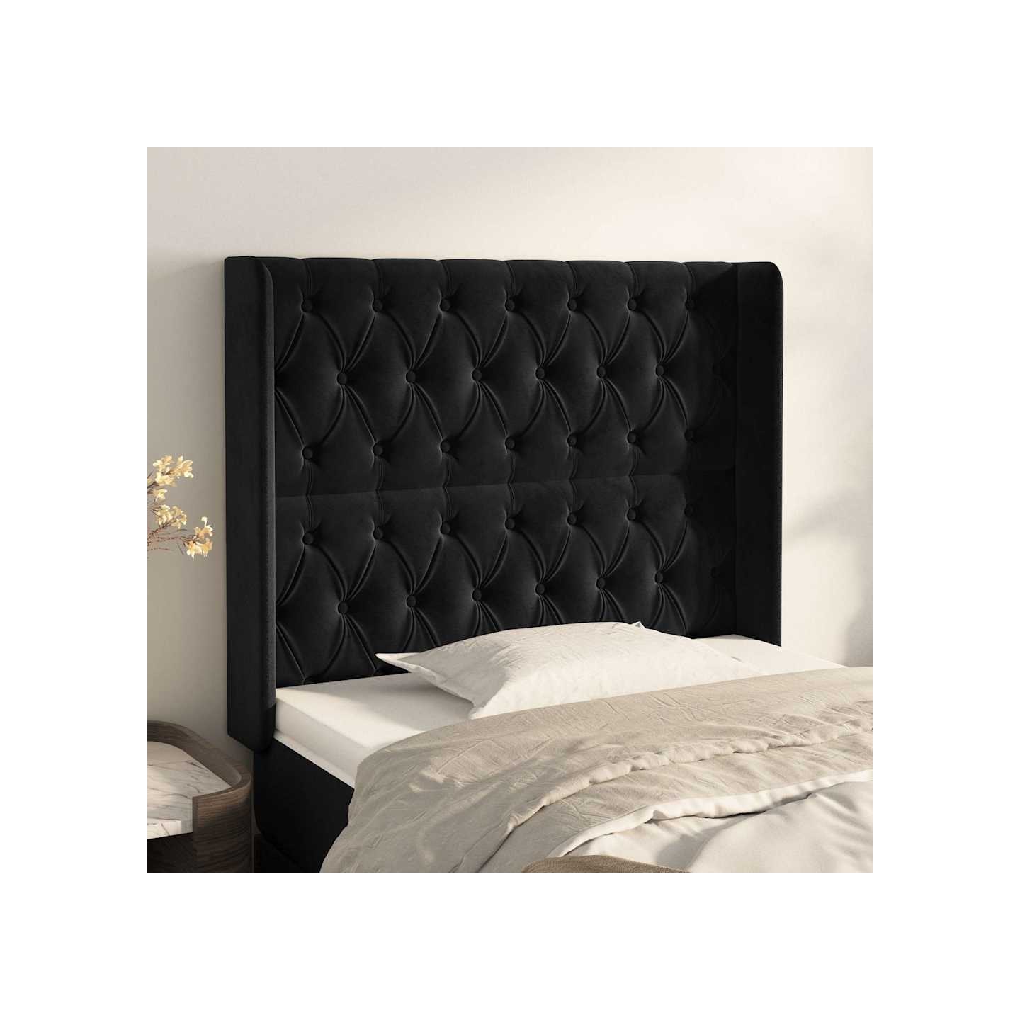 Tête de lit avec oreilles Noir 103x16x118/128 cm Velours
