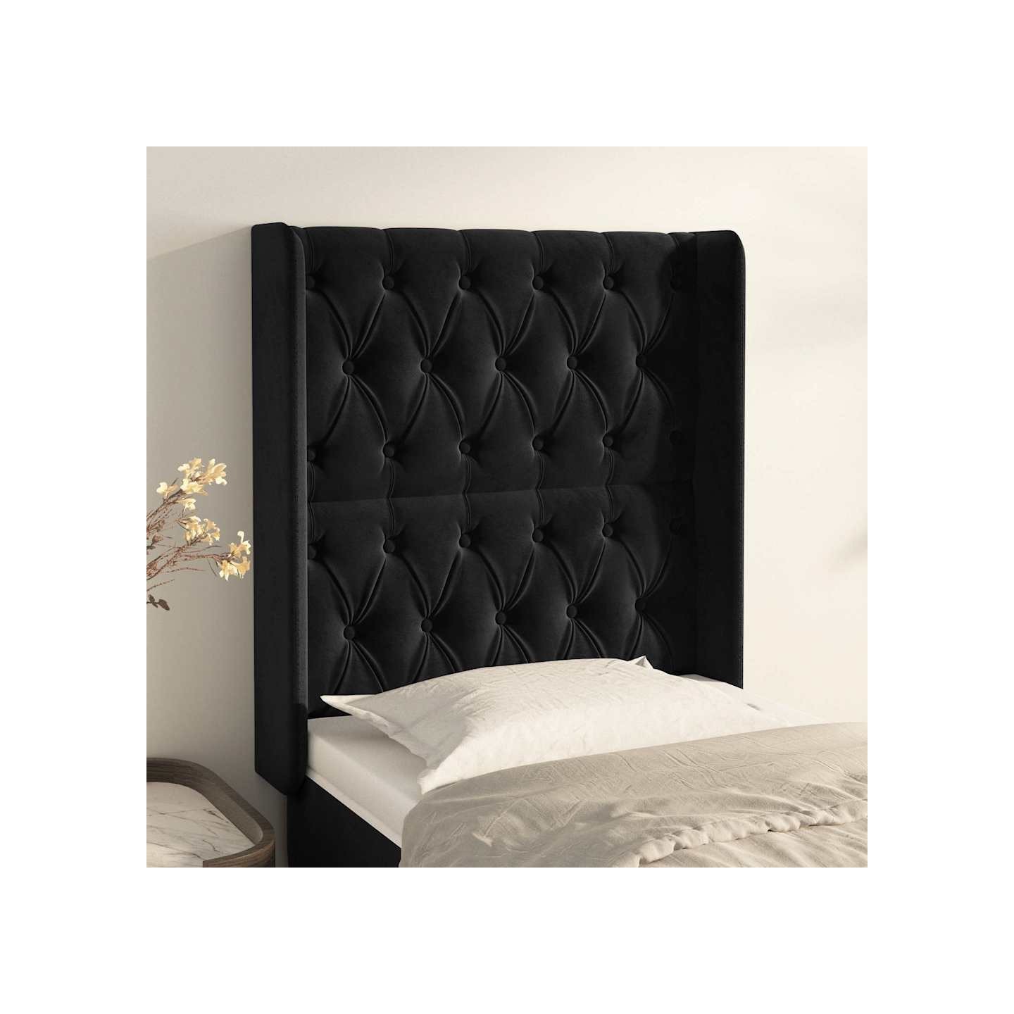Tête de lit avec oreilles Noir 83x16x118/128 cm Velours