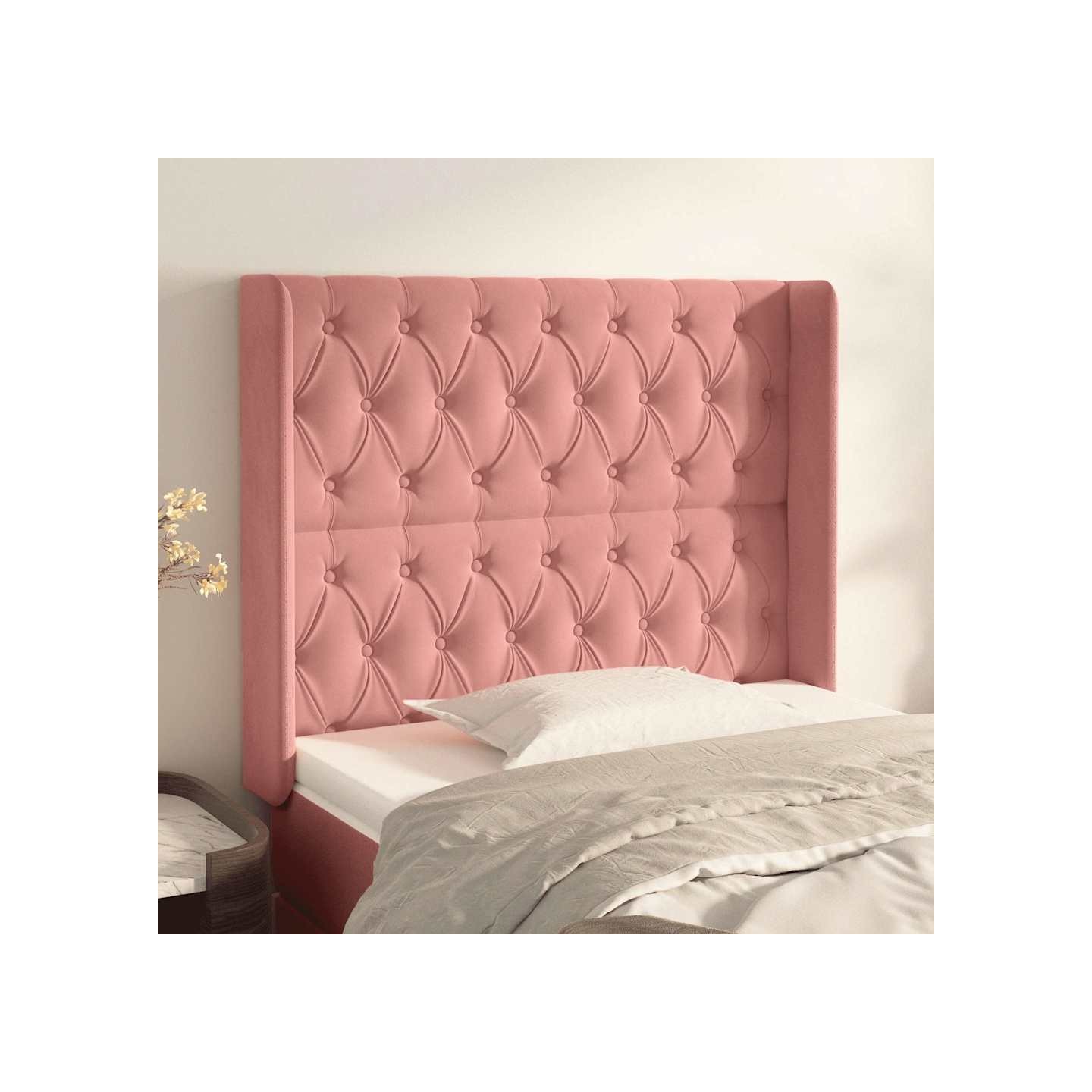 Tête de lit avec oreilles Rose 93x16x118/128 cm Velours