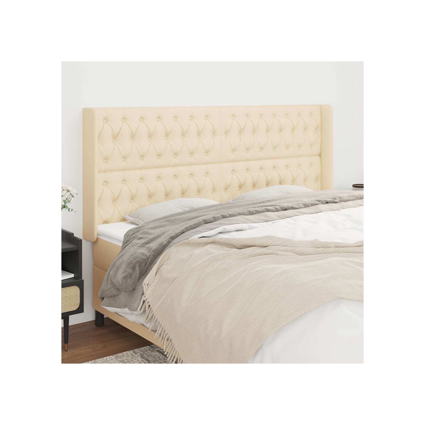 Tête de lit avec oreilles Crème 203x16x118/128 cm Tissu