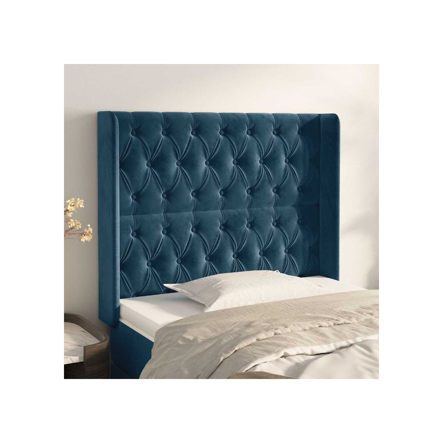 Tête de lit avec oreilles Bleu foncé 103x16x118/128 cm Velours
